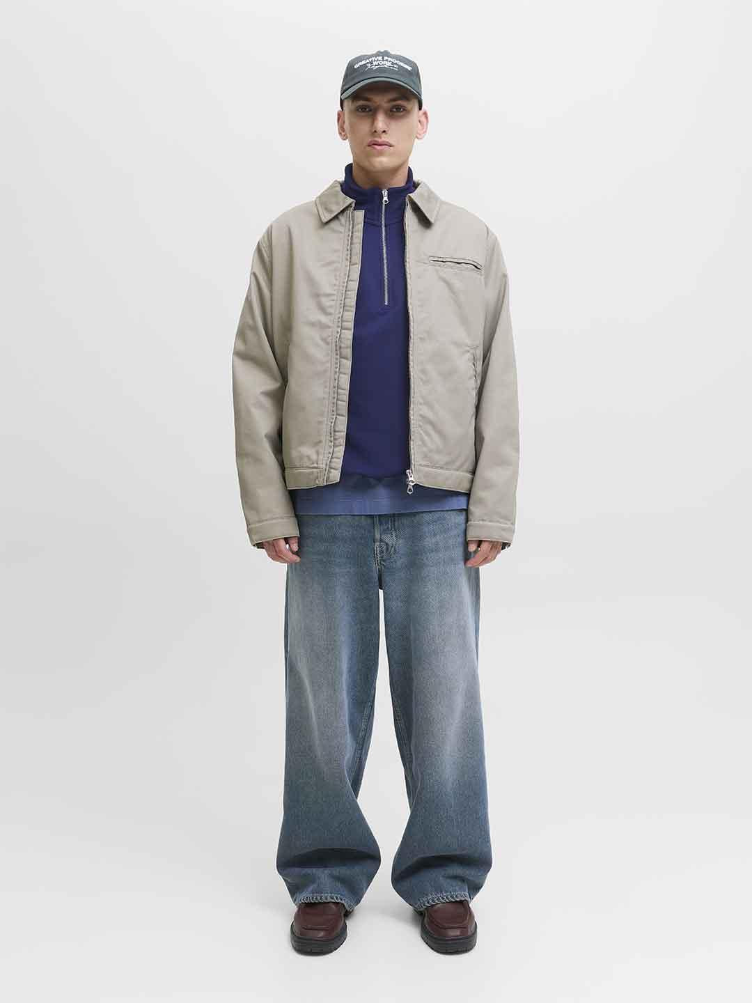 Jack & Jones felpa blu con metà zip