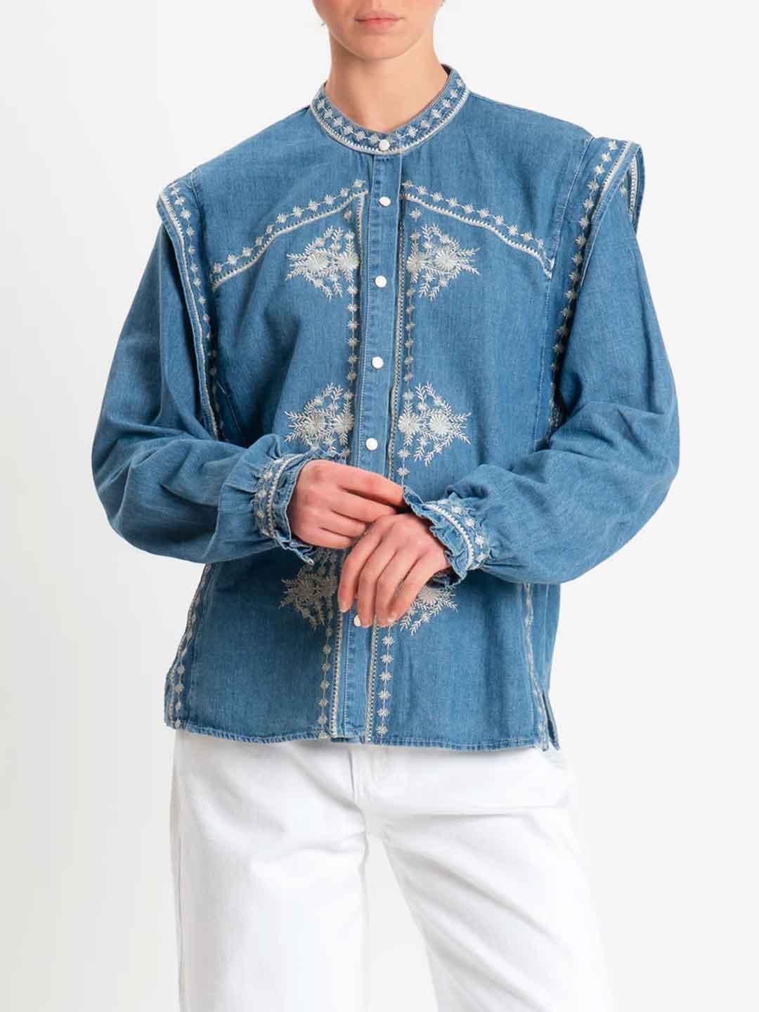 Tensione In camicia in jeans con ricami