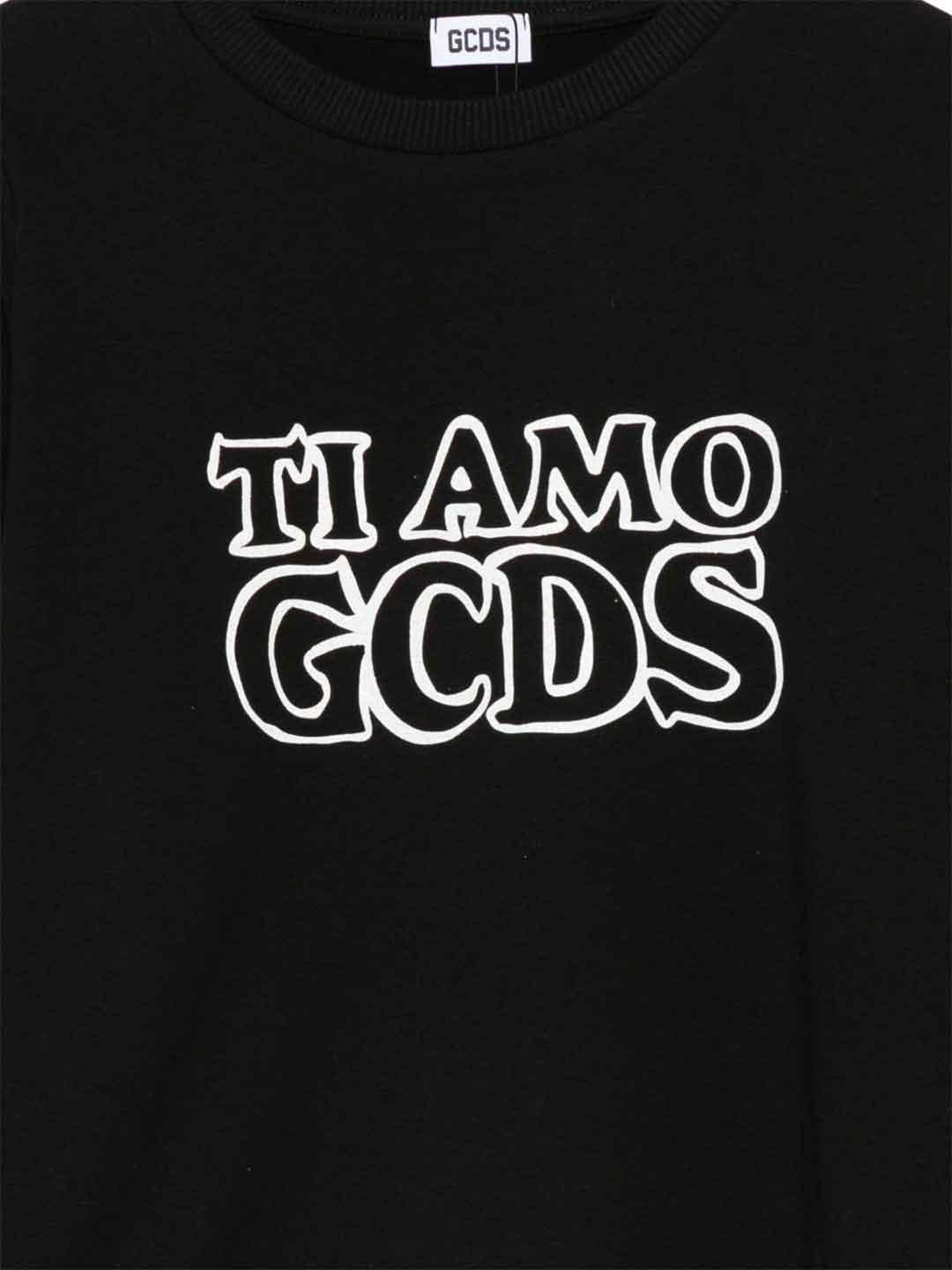 GCDS felpa kids nero girocollo con logo glitter