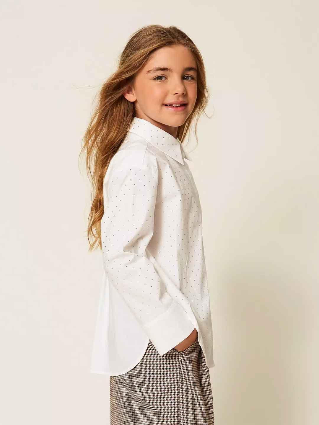 Twinset camicia kids bianco con strass
