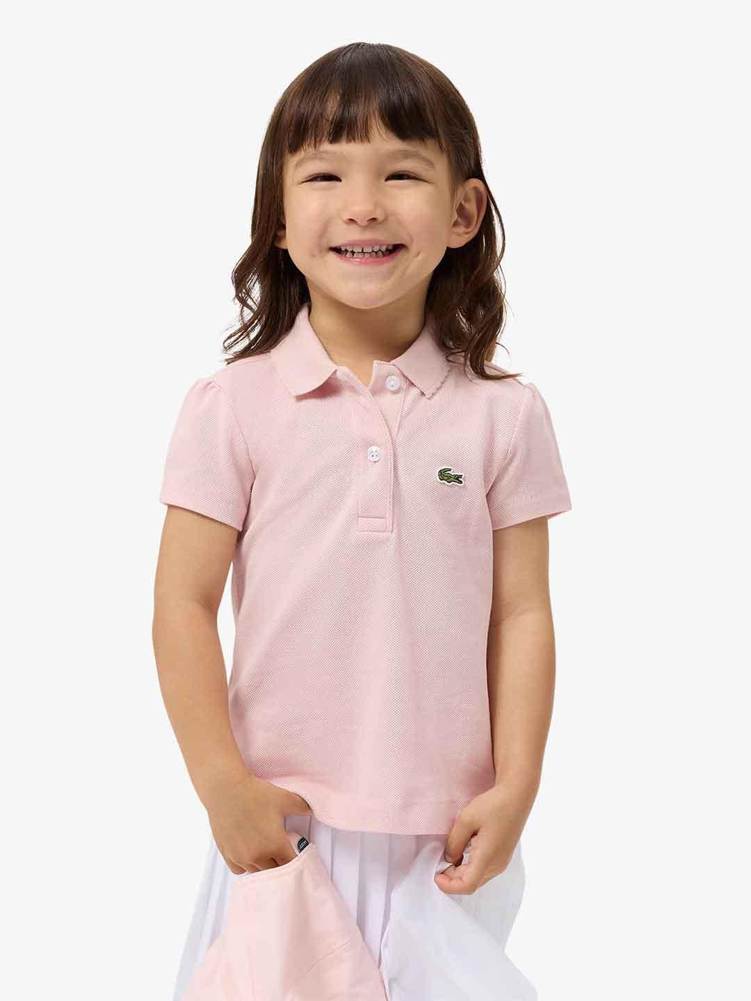 Lacoste t-shirt kids rosa con colletto ondulato