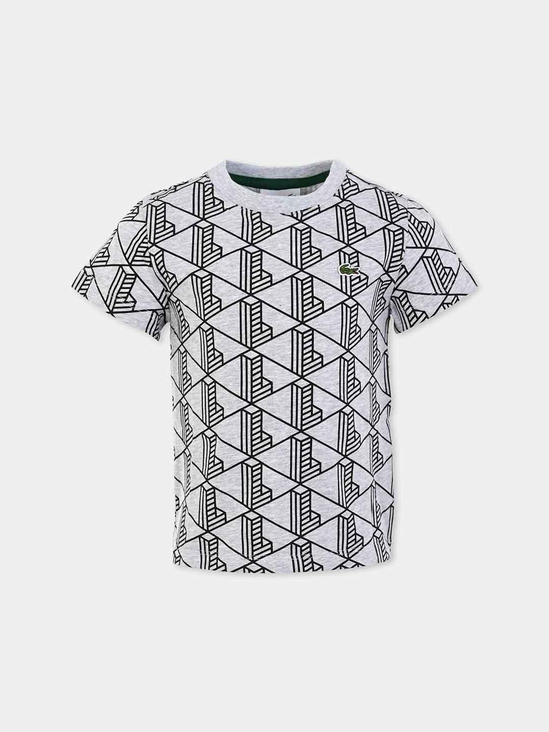 Lacoste t-shirt kids grigio multilogo