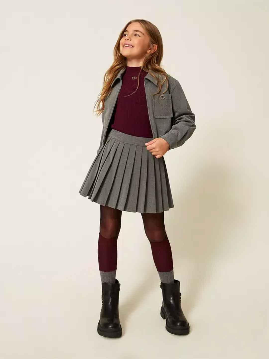Twinset gonna kids grigio corta in flanella