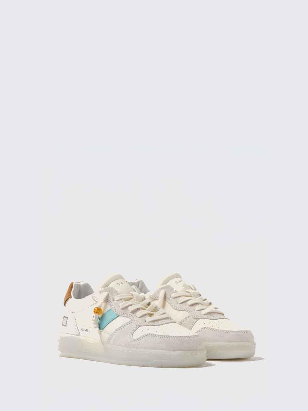 D.A.T.E. Court 2.0 Vintage sneakers bianco con tab cuoio