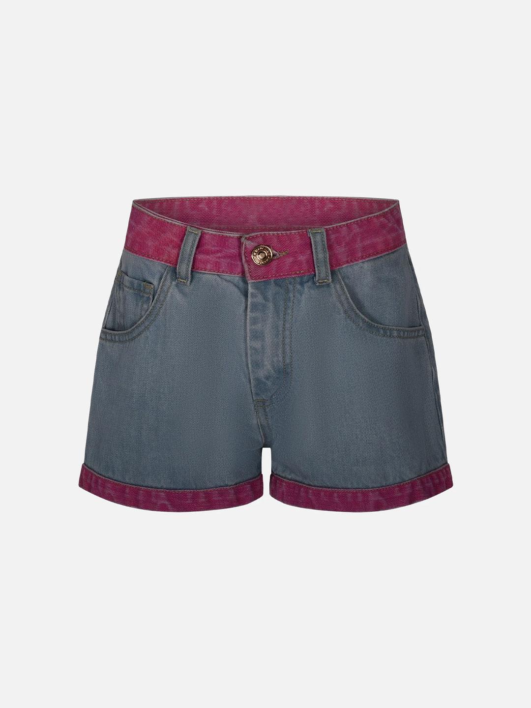 Marc Ellis shorts kids in jeans con orli fucsia