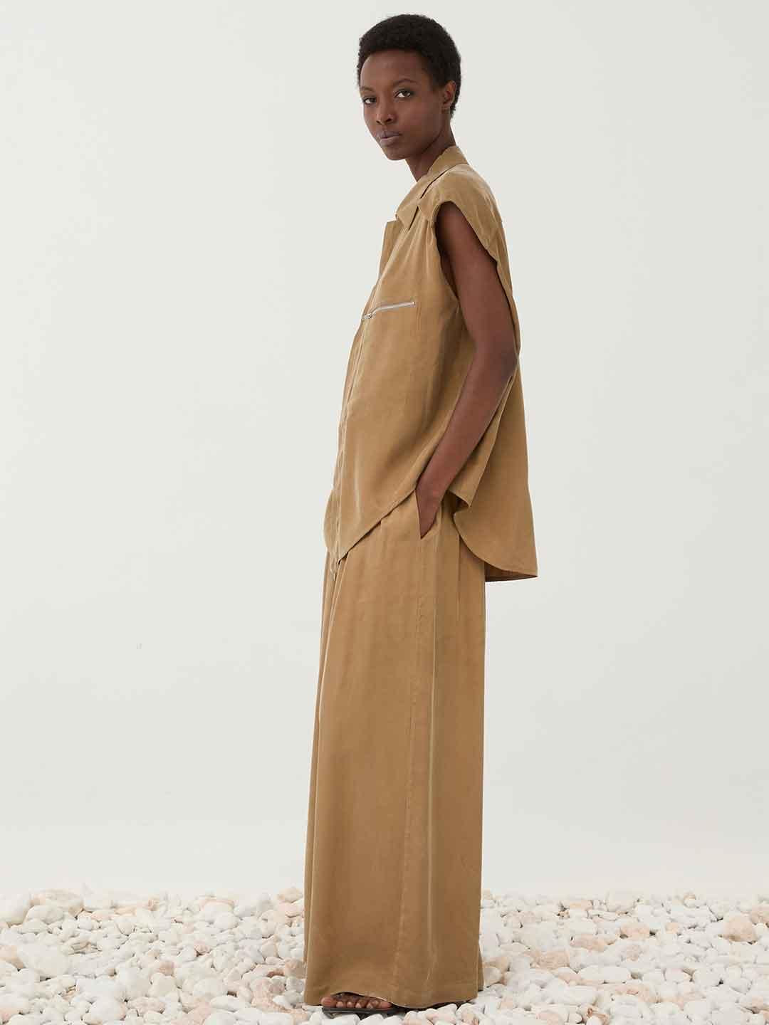 Eleh pantaloni beige fondo ampio