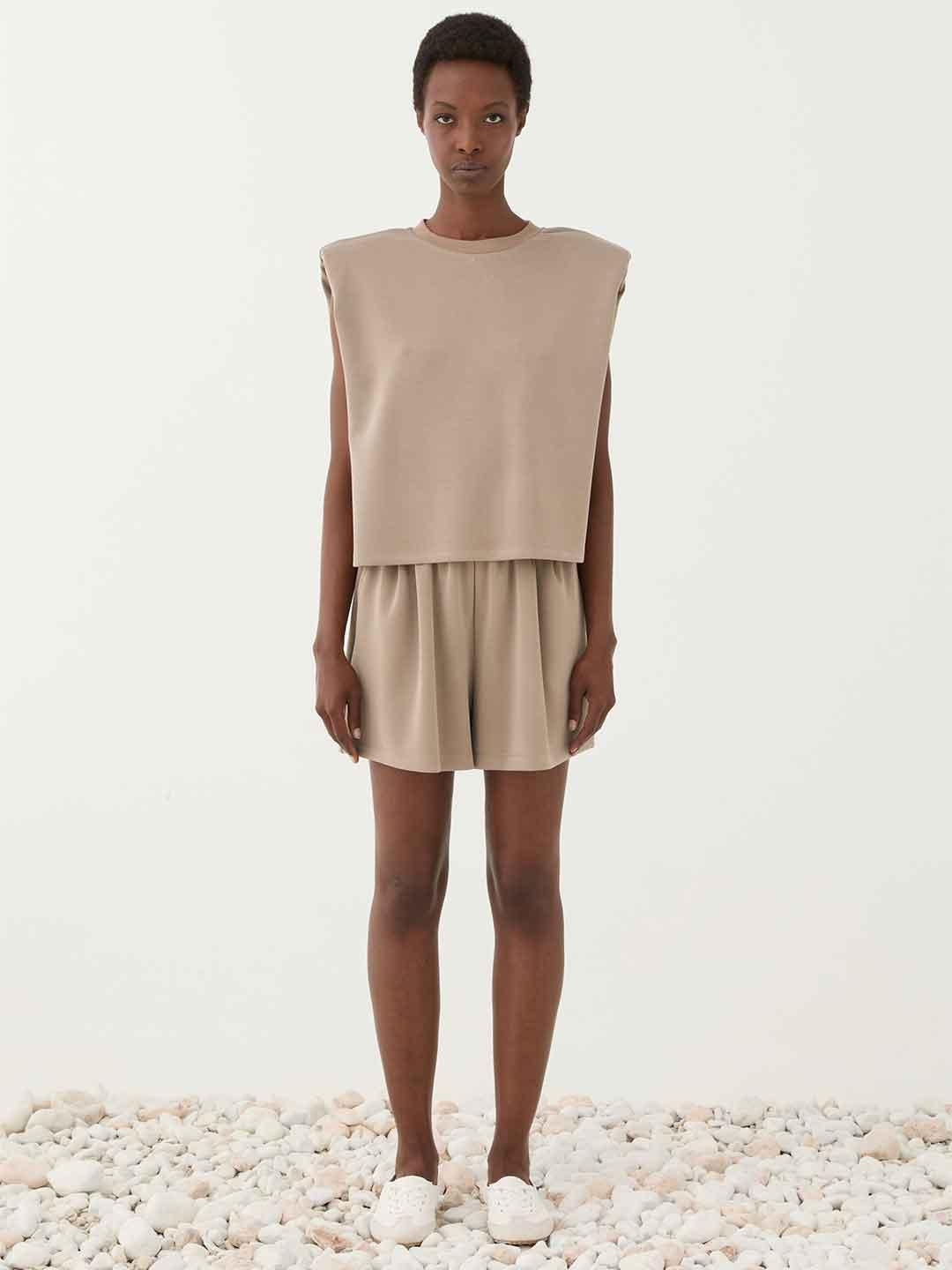 Eleh t-shirt beige con spalline