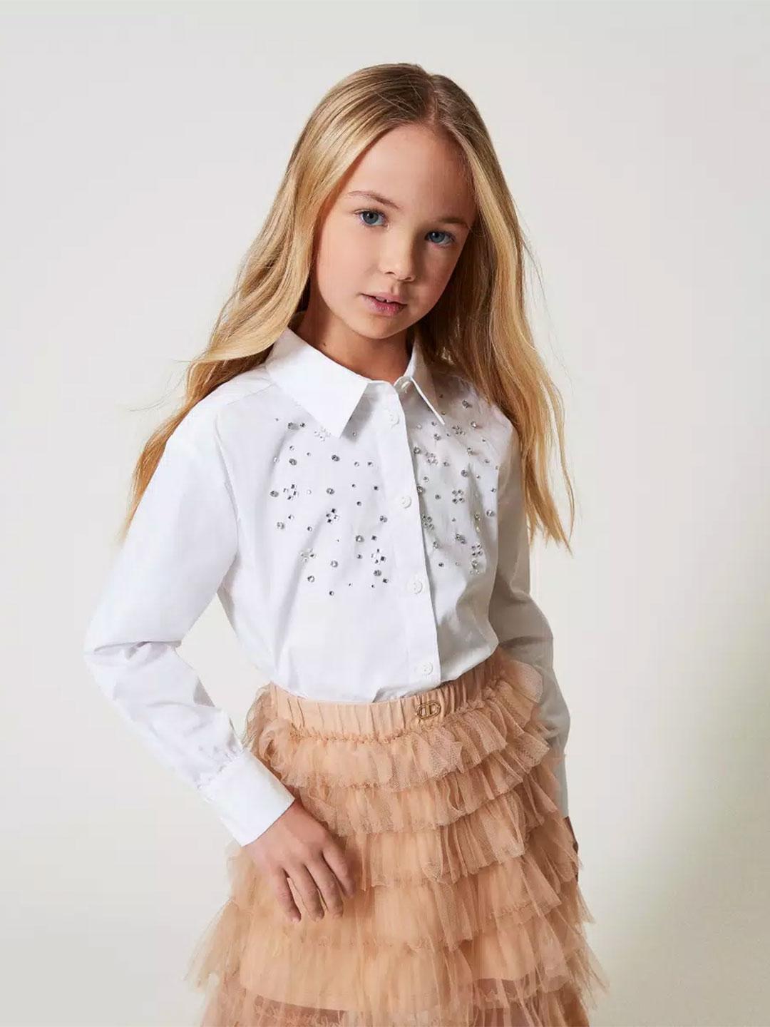 Twinset camicia kids bianco con ricamo