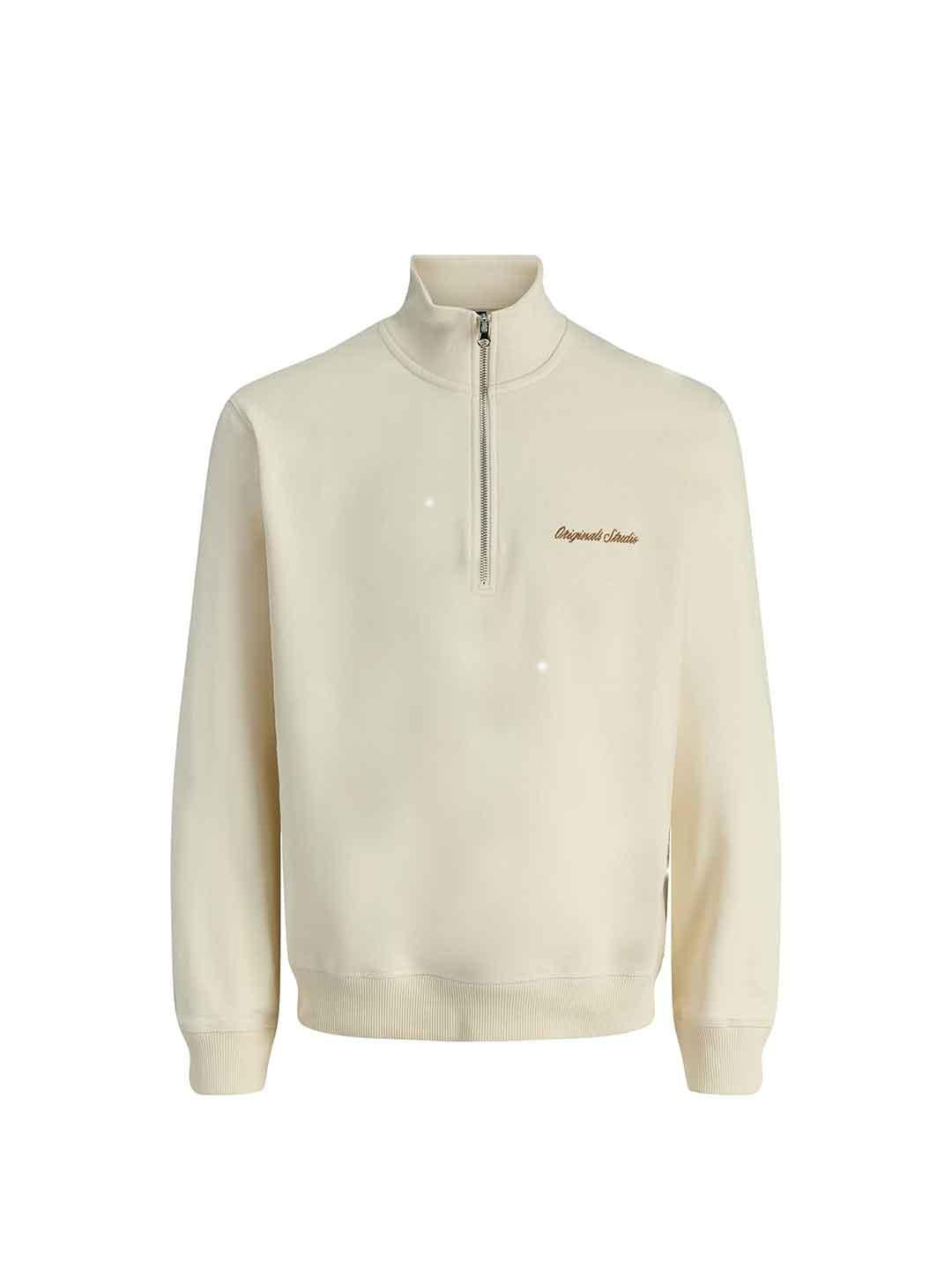 Jack & Jones felpa panna in pile con zip