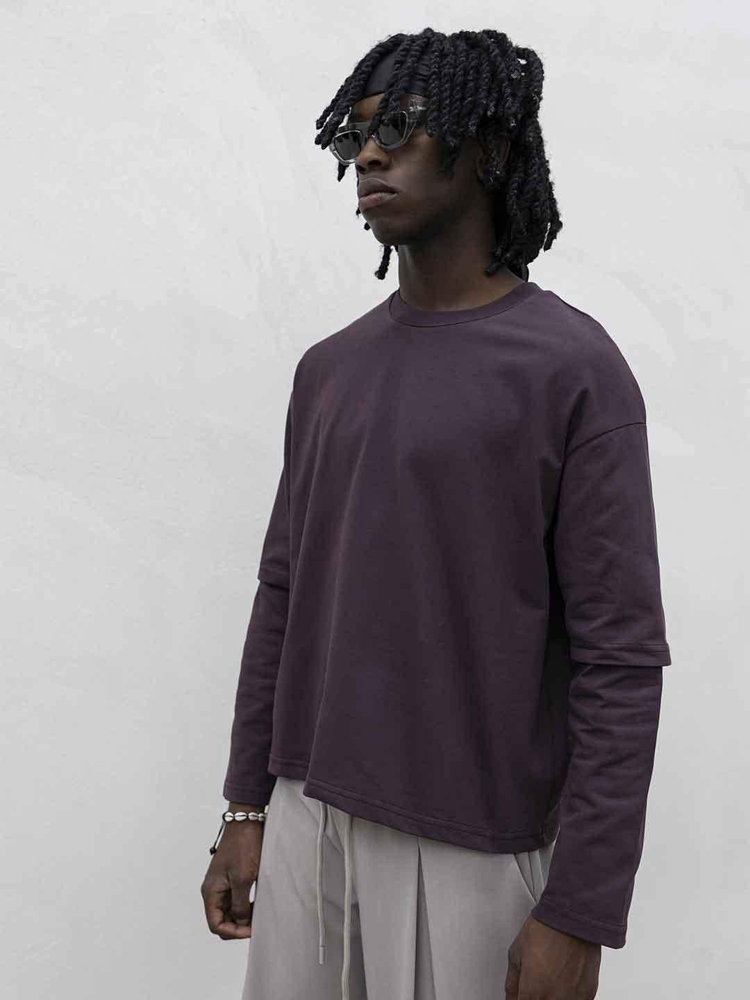 Present Day t-shirt bordeaux manica lunga