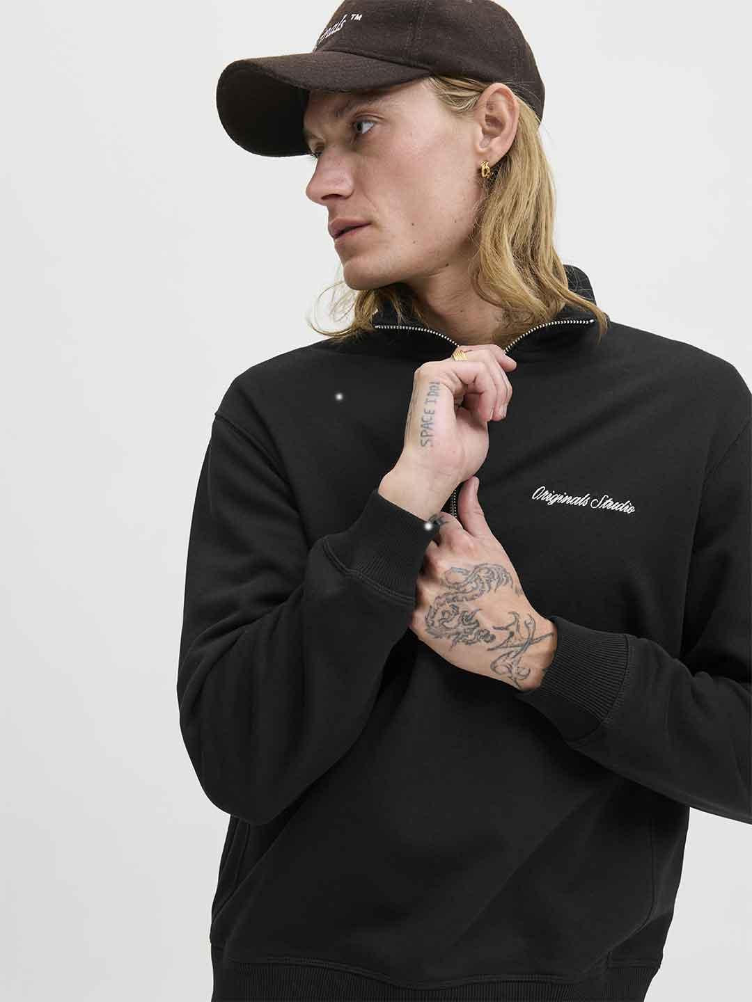 Jack & Jones felpa nero in pile con zip