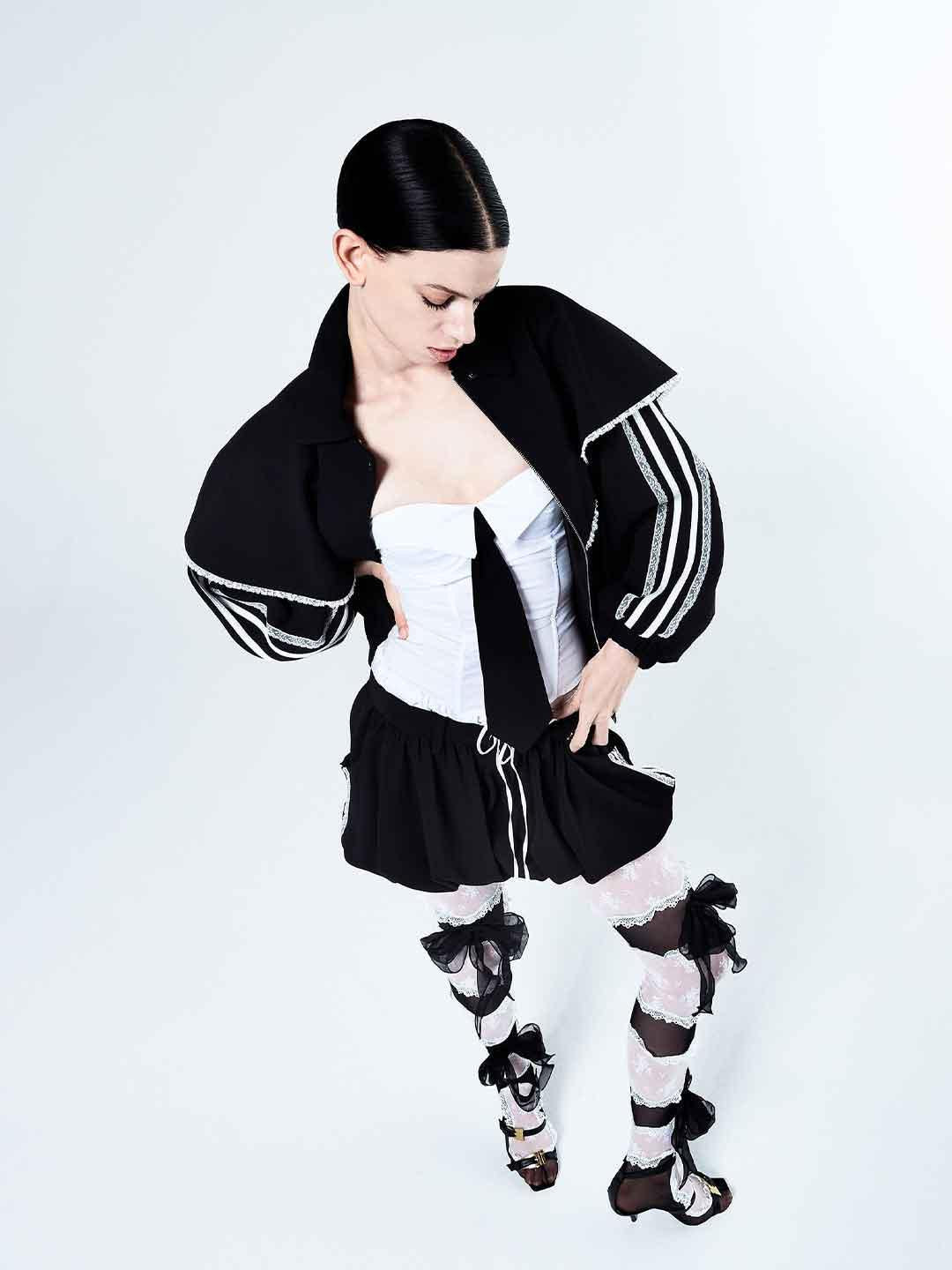 Aniye By Sandy felpa nero con bande in pizzo