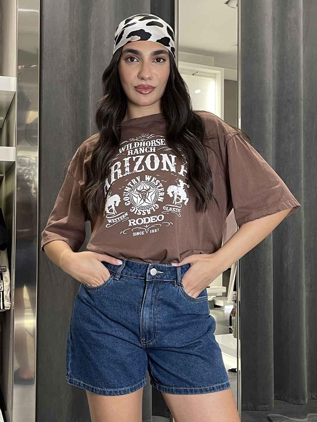 Motel t-shirt marrone stampa Arizona