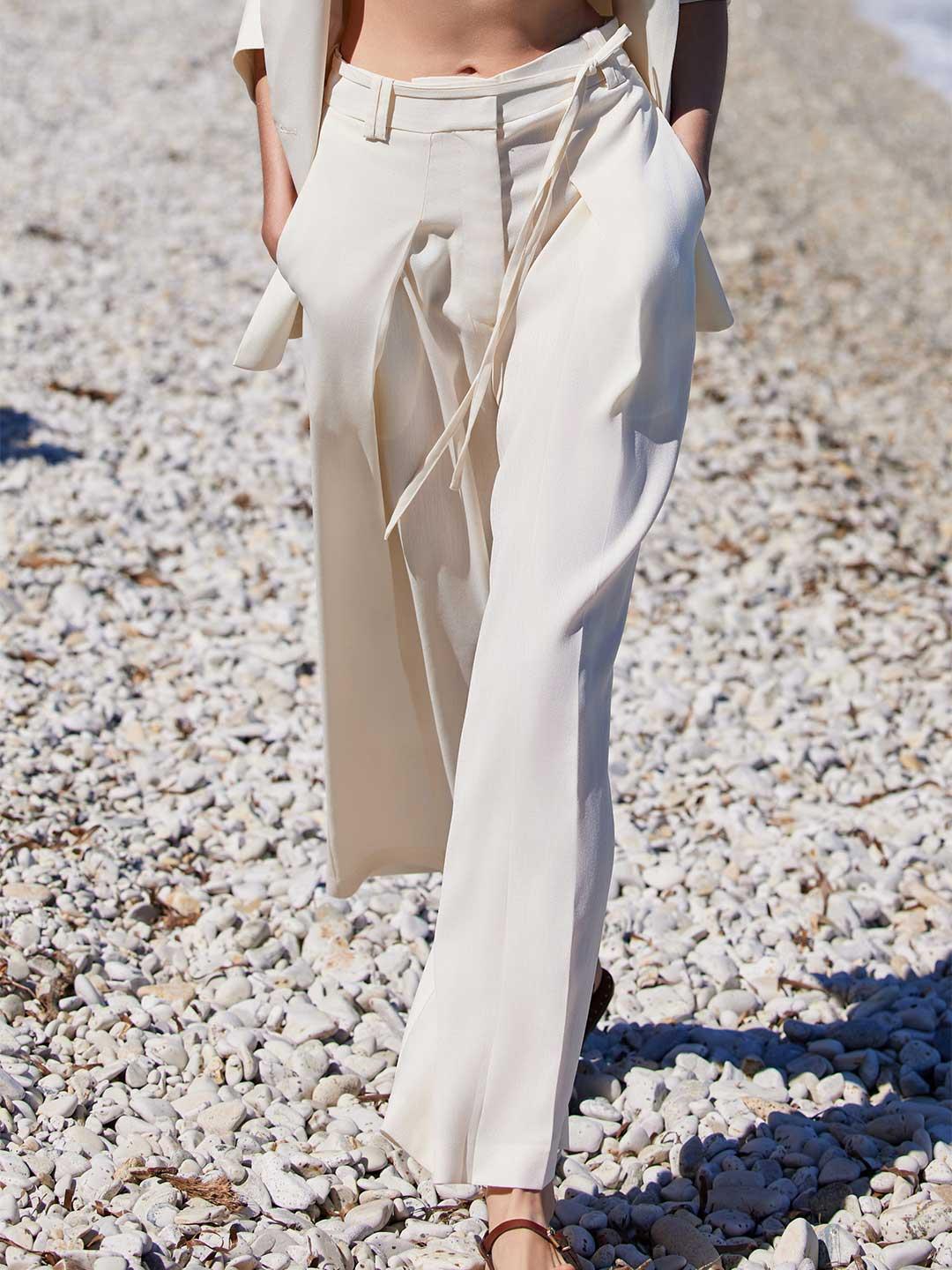 Eleh pantaloni panna con cintura