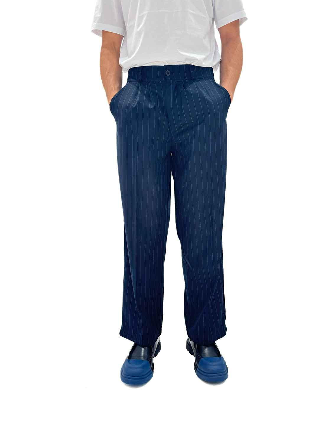 All or Nothing pantalone blu gessato