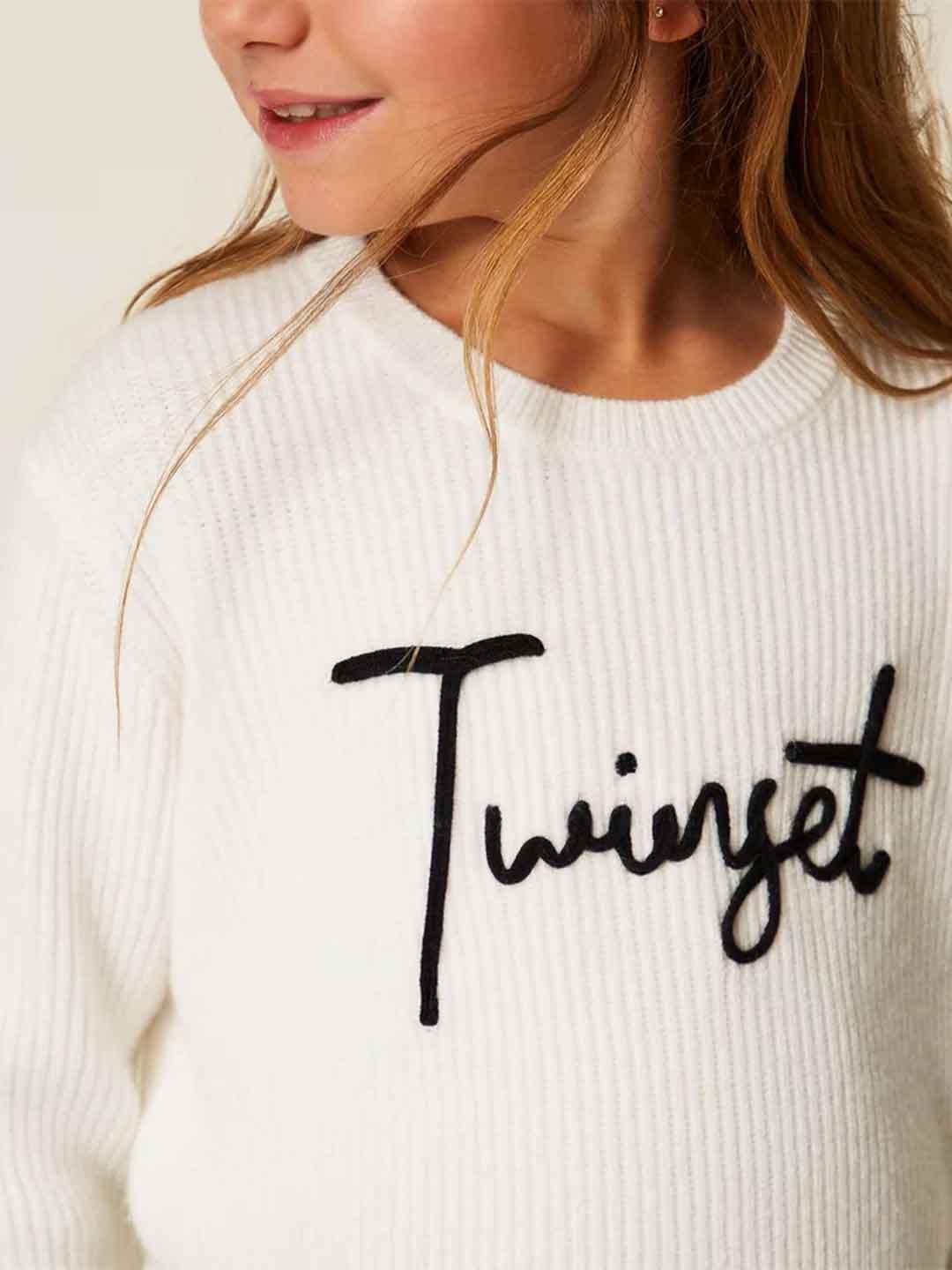 Twinset maglione kids bianco con grafica nera