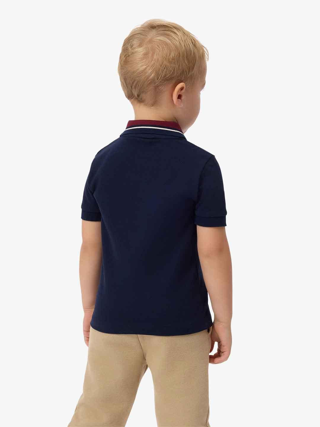 Lacoste t-shirt kids blu con colletto bordeaux