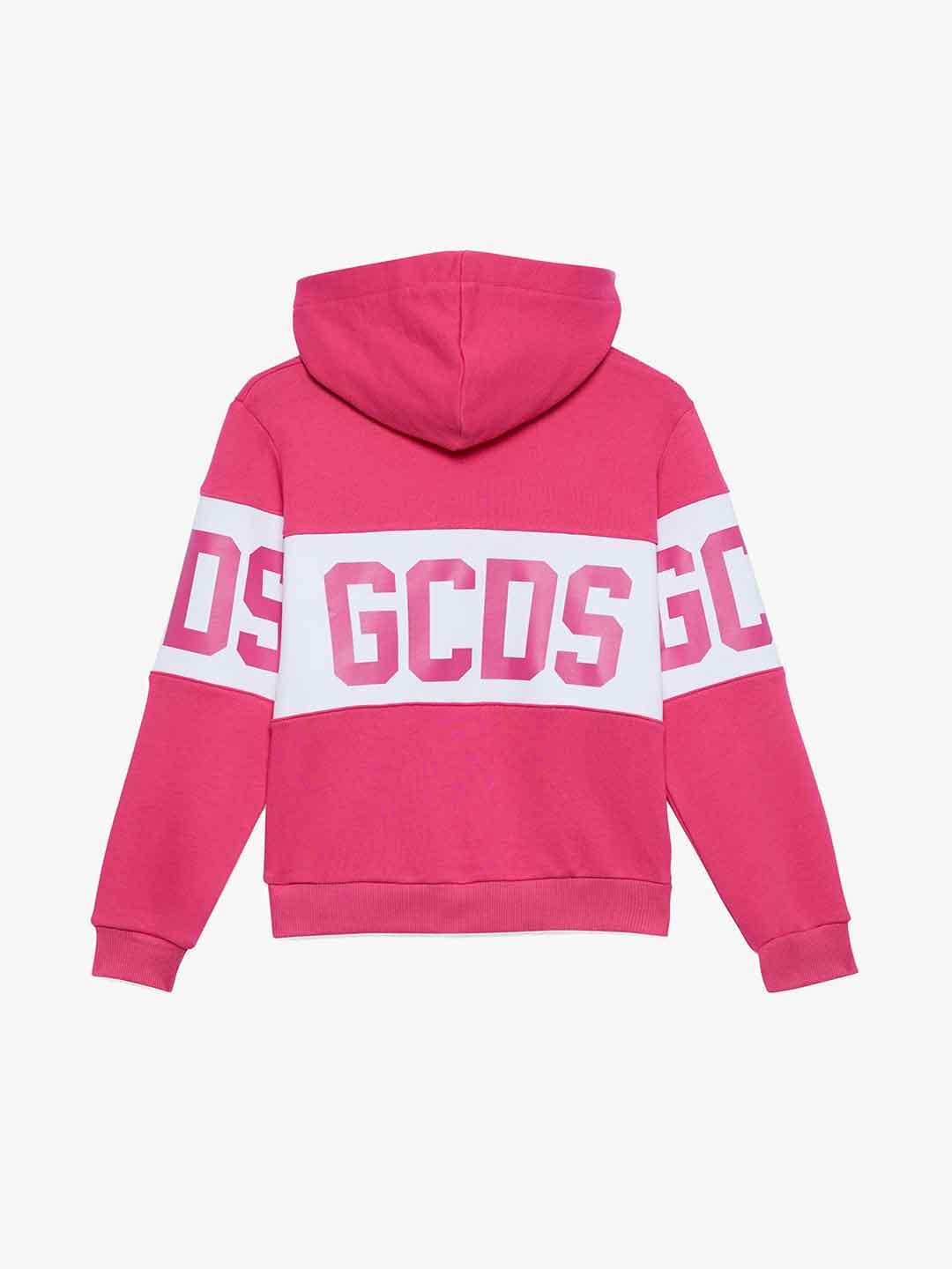 GCDS felpa kids rosa con cappuccio e banda logo