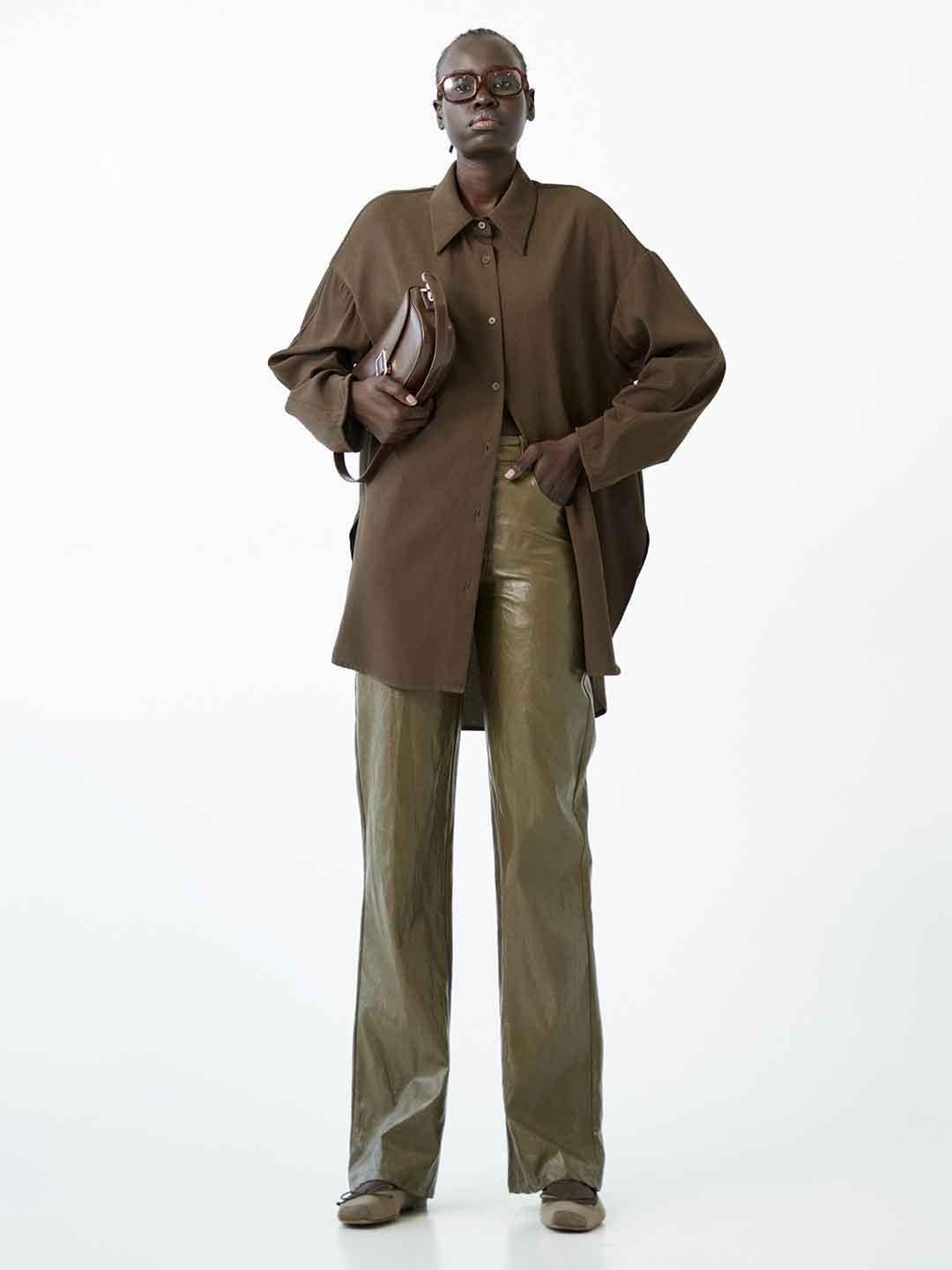 Eleh pantalone marrone in pelle