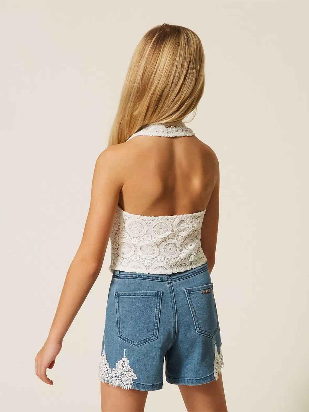 Twinset shorts kids in jeans con pizzo