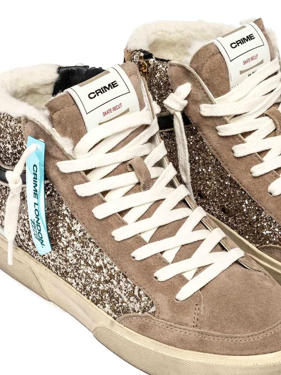 Crime Recut High sneakers beige con pelliccia