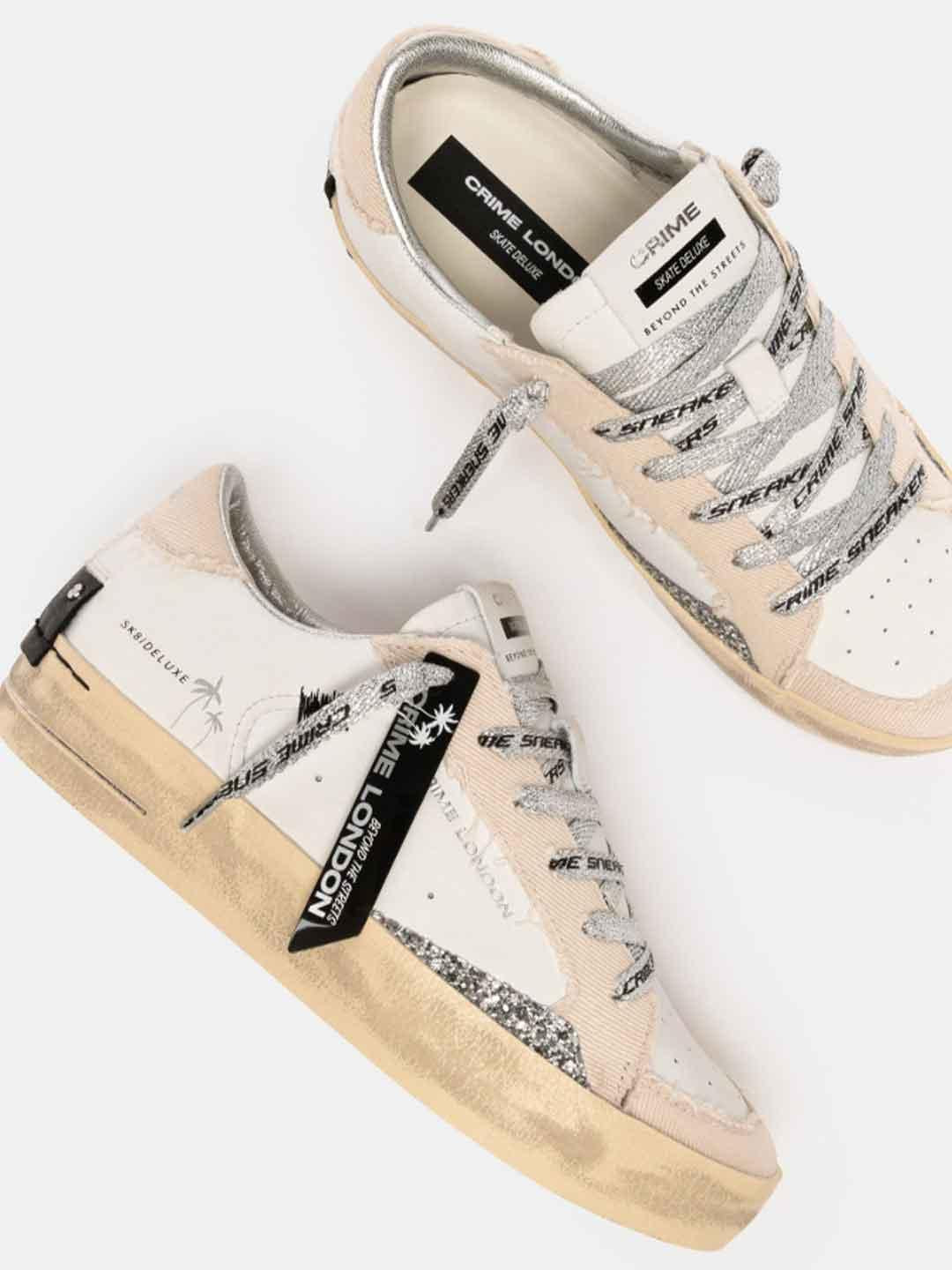 Crime SK8 Deluxe sneakers bianco con lacci argento