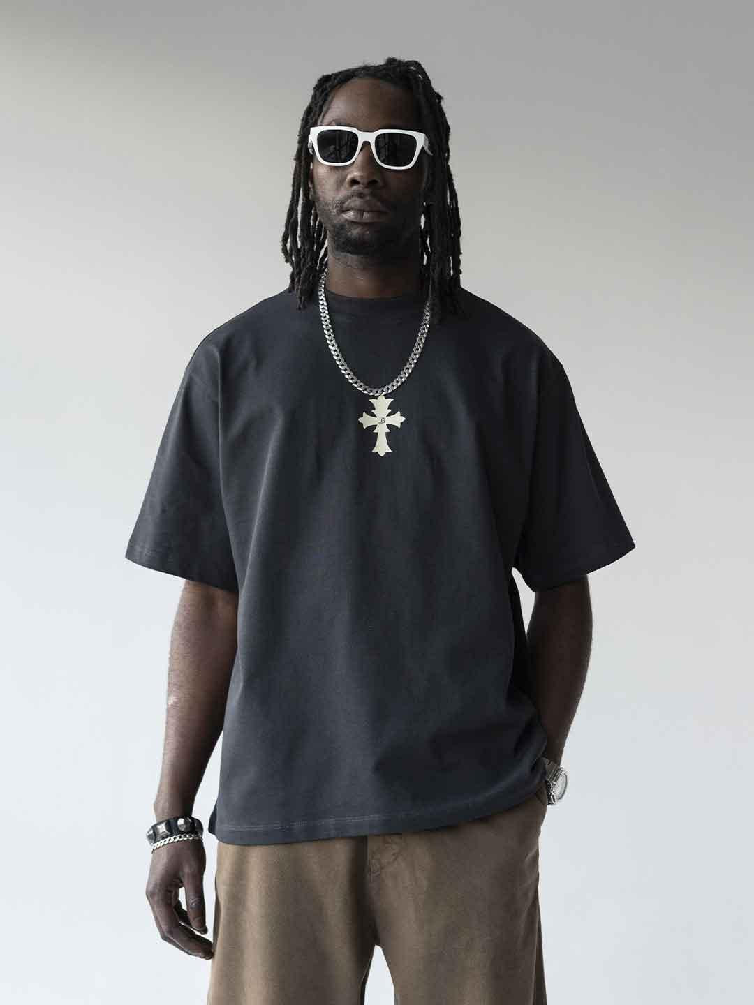 Black Island t-shirt grigio con croce <BR/>