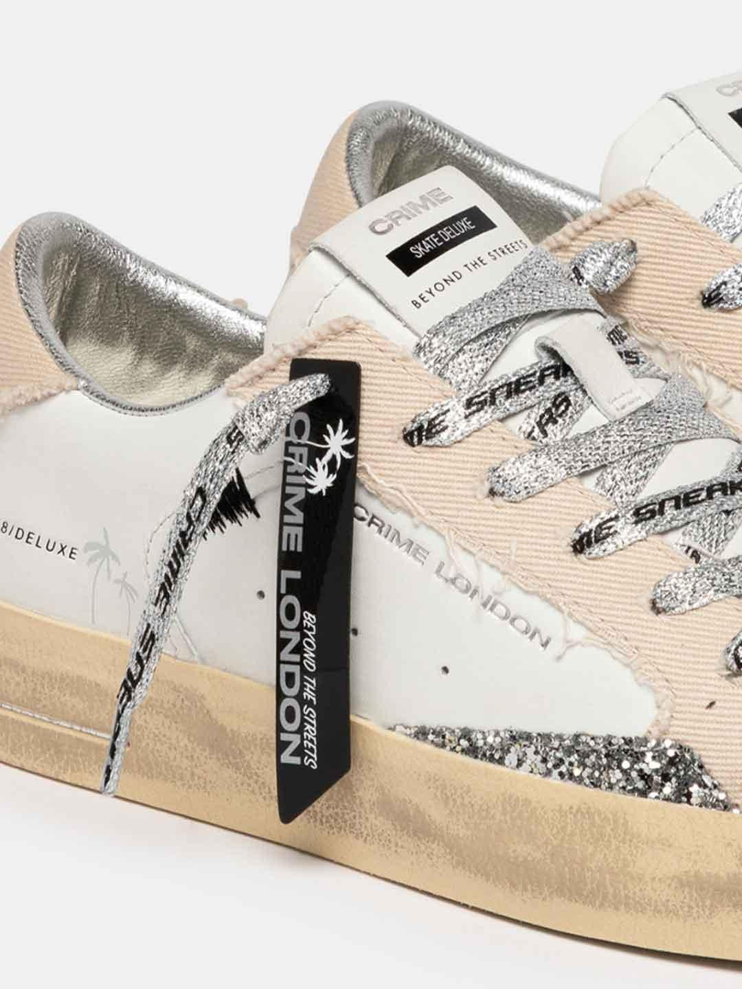 Crime SK8 Deluxe sneakers bianco con lacci argento