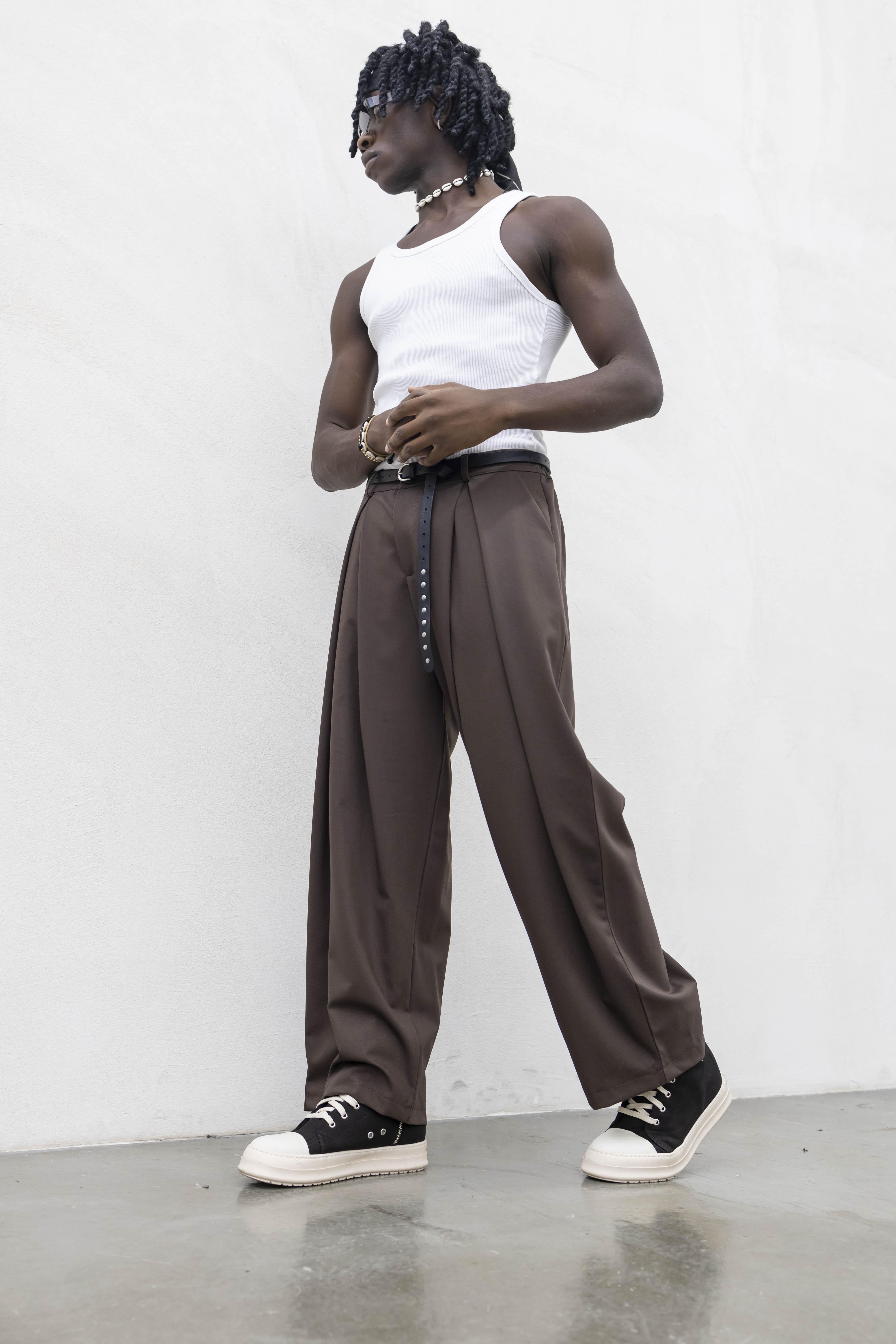 Tokyo pantaloni marrone con super pences