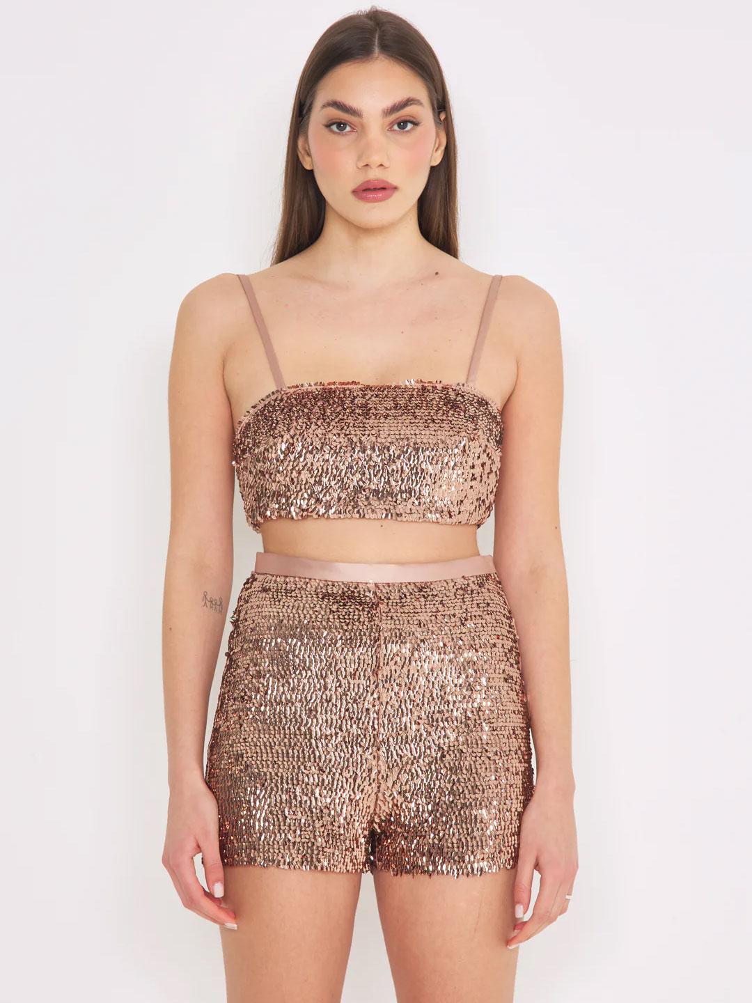 Silence shorts bronzo con pailettes