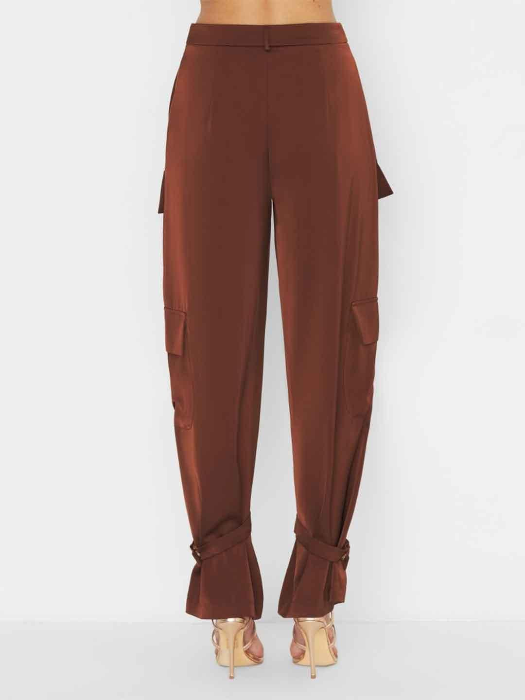 Silence pantalone marrone cargo in raso