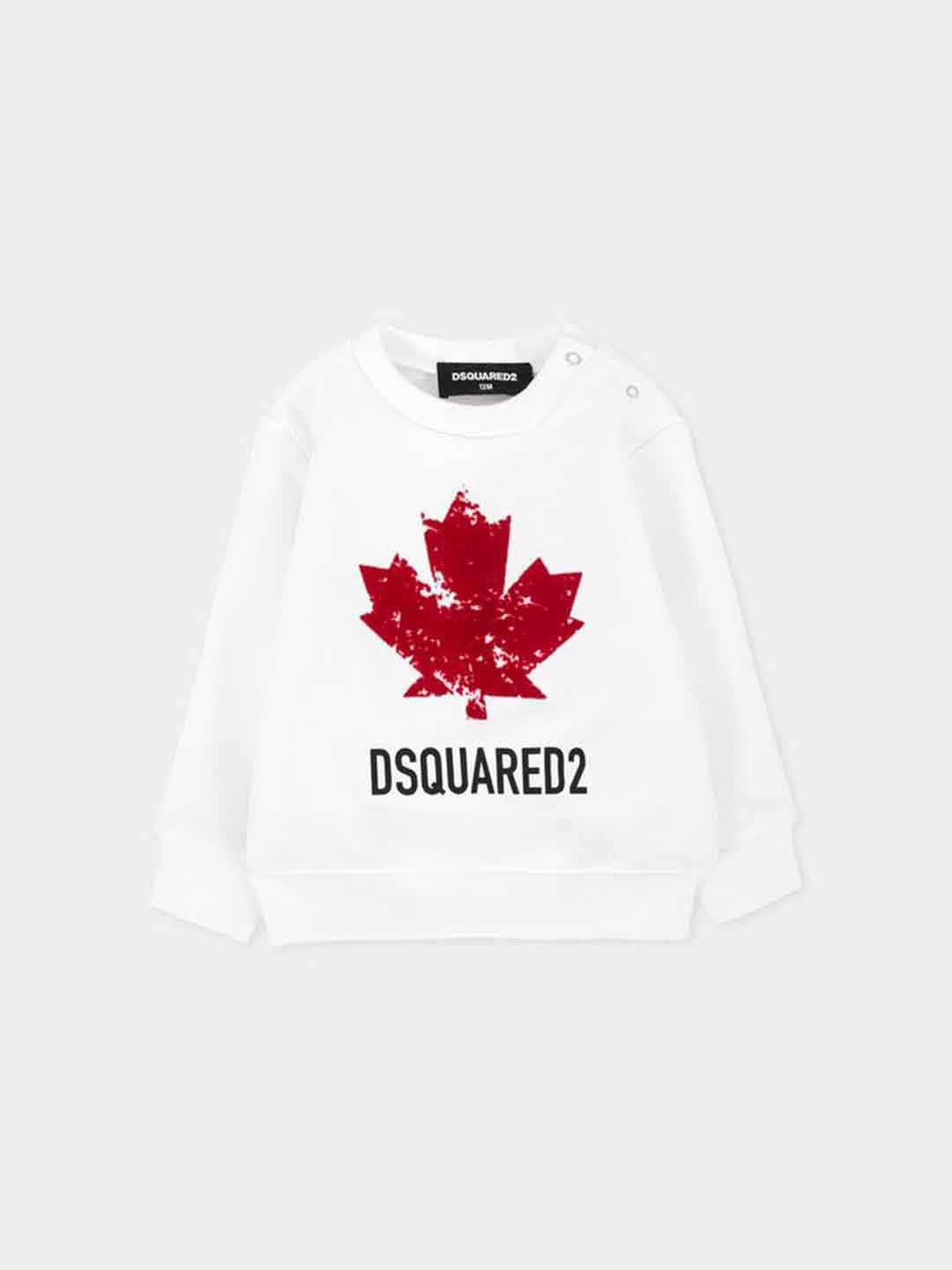 Dsquared 2 felpa kids bianco con logo rosso
