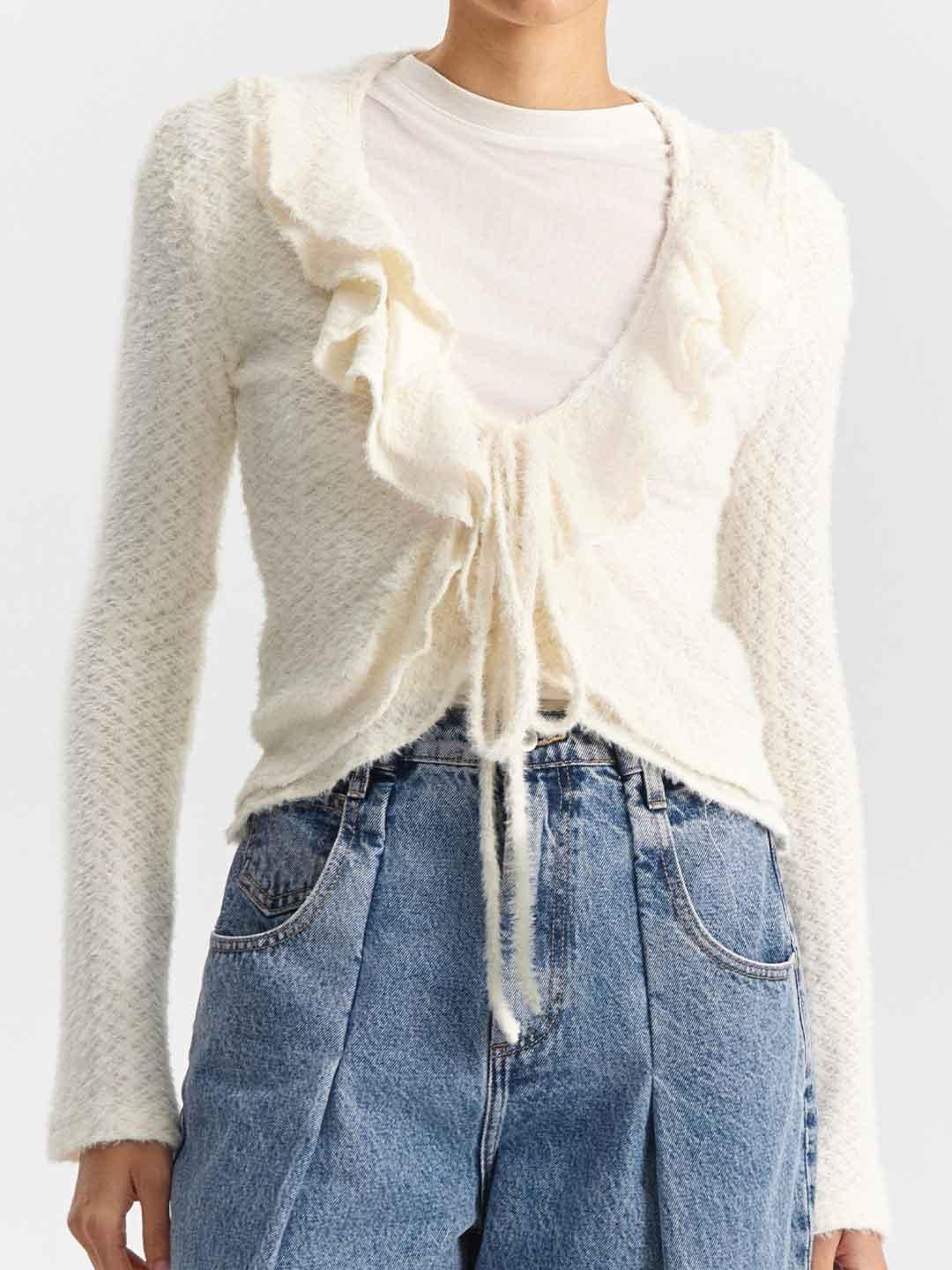 Eleh cardigan panna con lacci