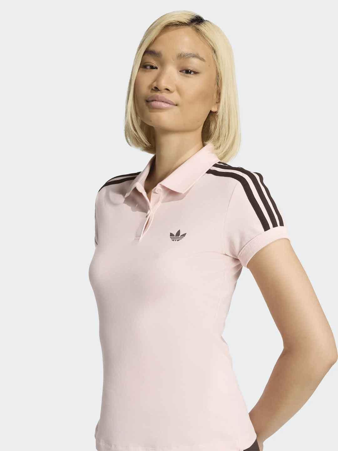 Adidas polo rosa con bande marroni