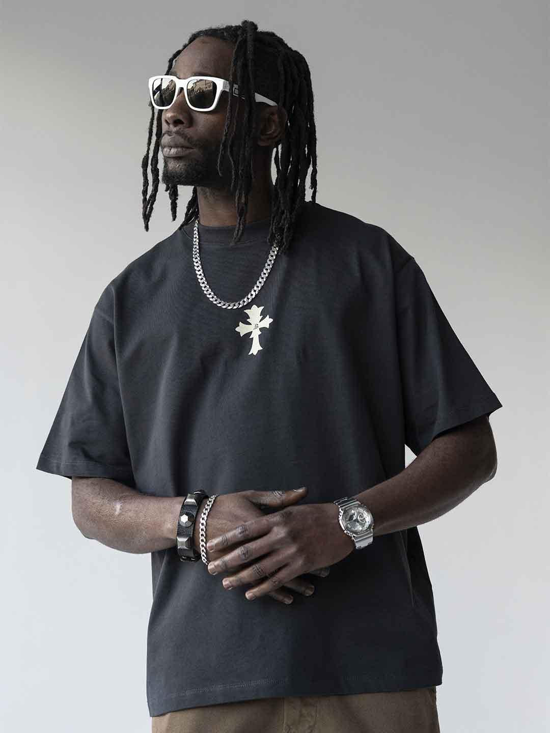 Black Island t-shirt grigio con croce <BR/>