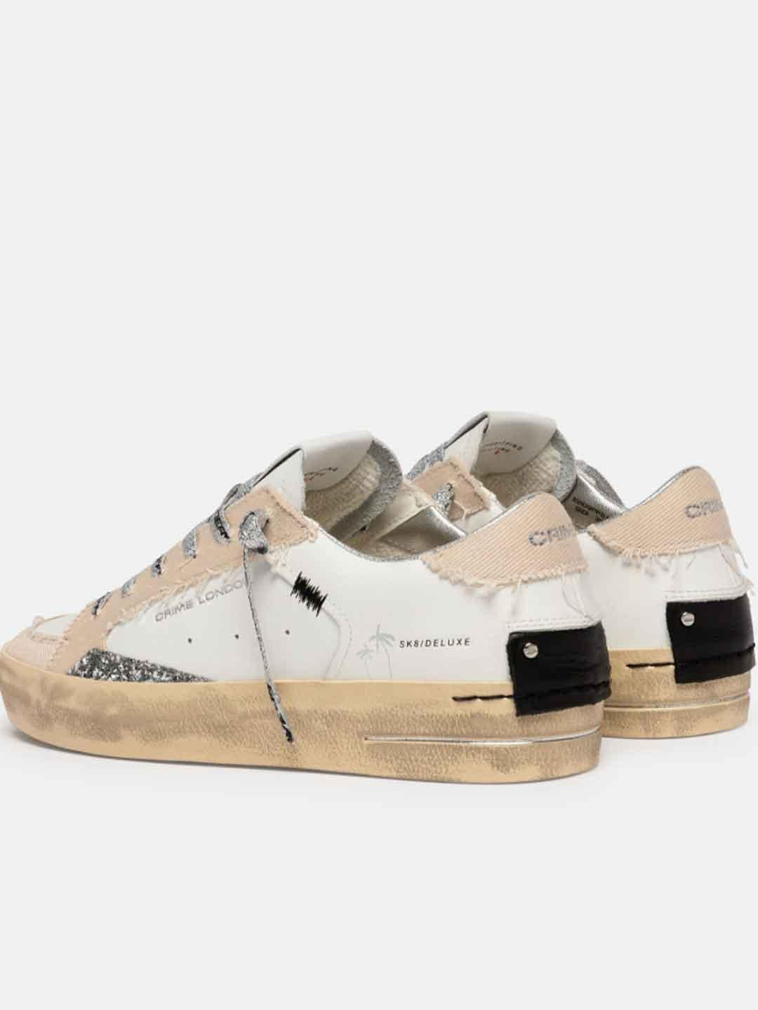 Crime SK8 Deluxe sneakers bianco con lacci argento