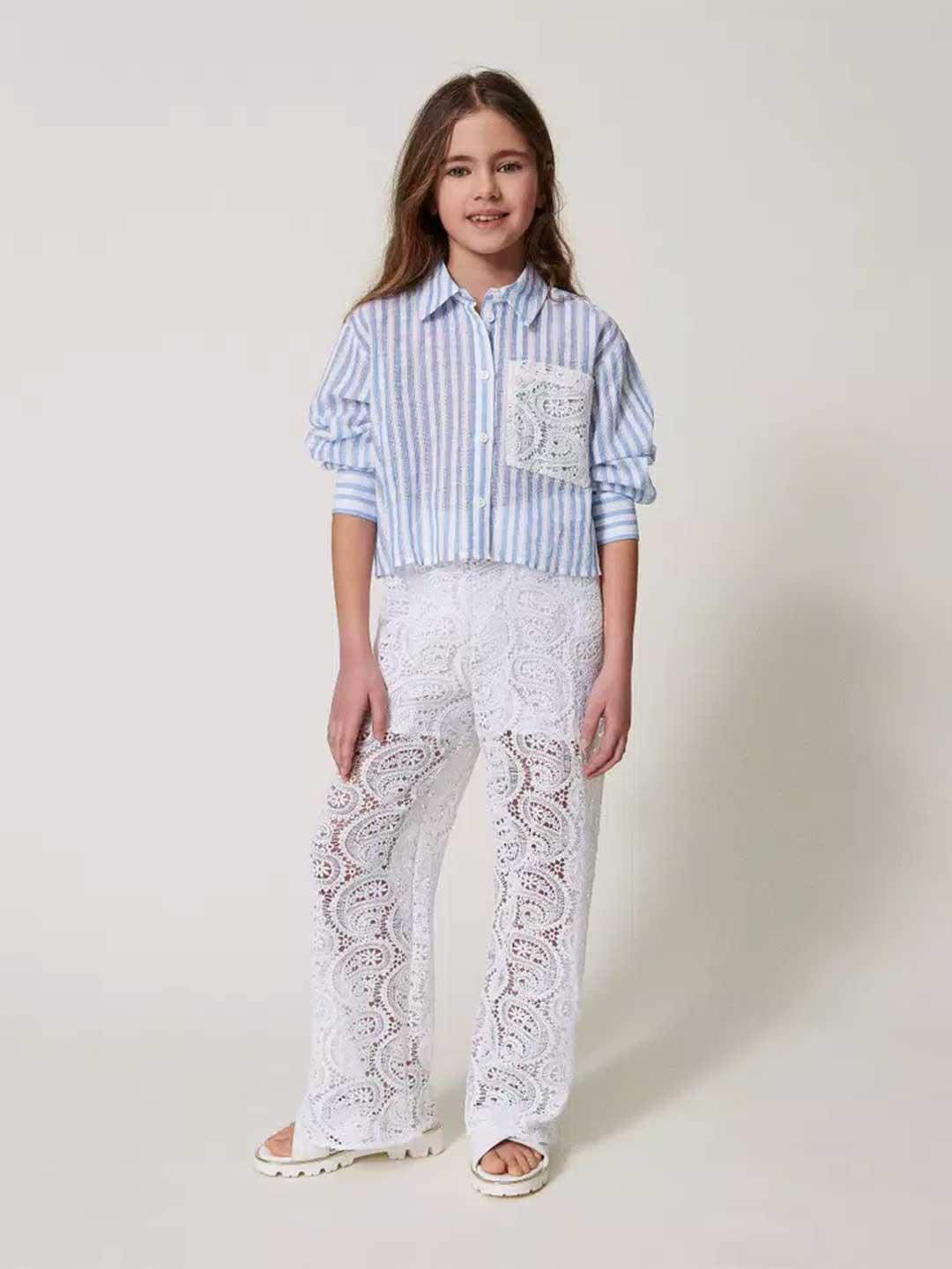Twinset pantaloni kids bianco in pizzo