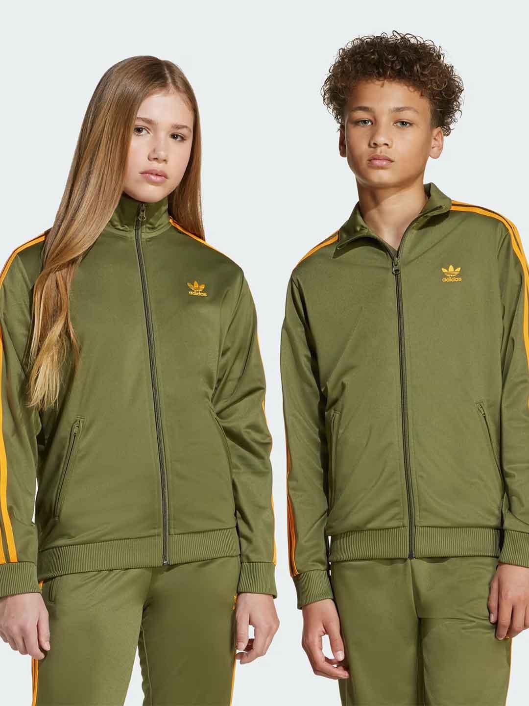 Adidas felpa kids verde con bande arancio