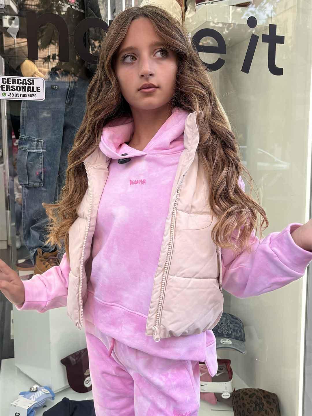 Disclaimer felpa kids rosa con cappuccio