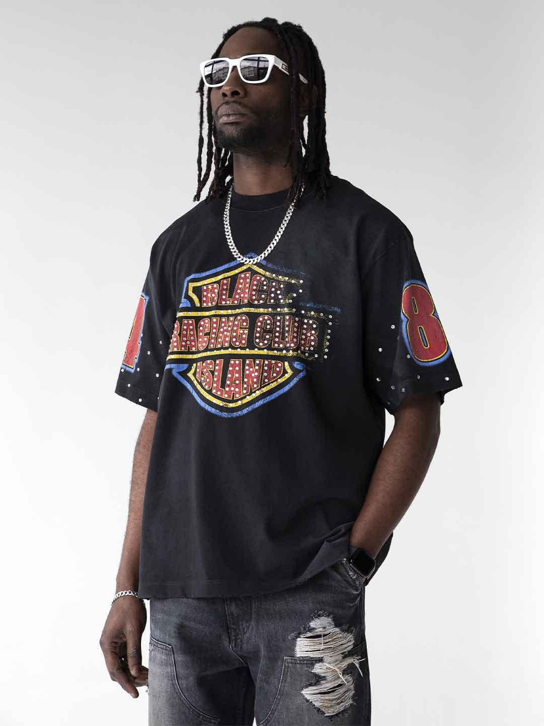 Black Island t-shirt nero con strass