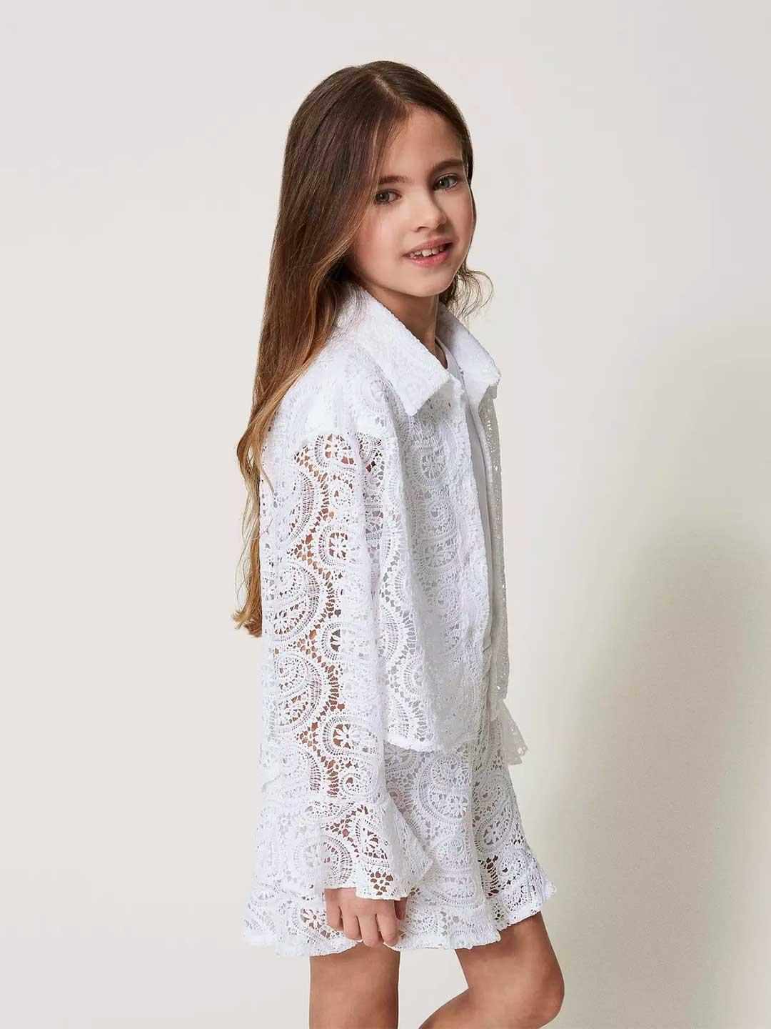 Twinset camicia kids bianco in pizzo