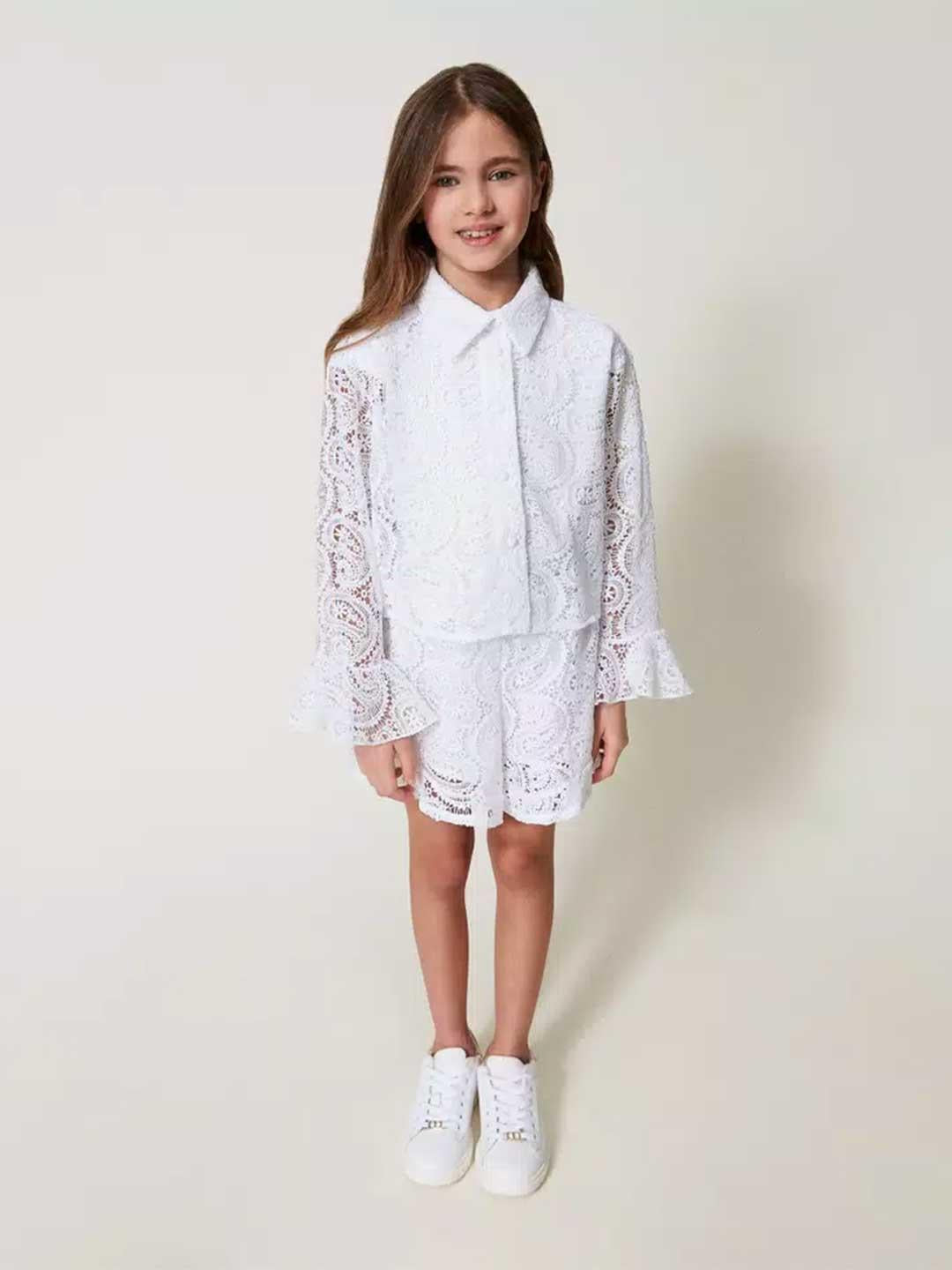 Twinset camicia kids bianco in pizzo
