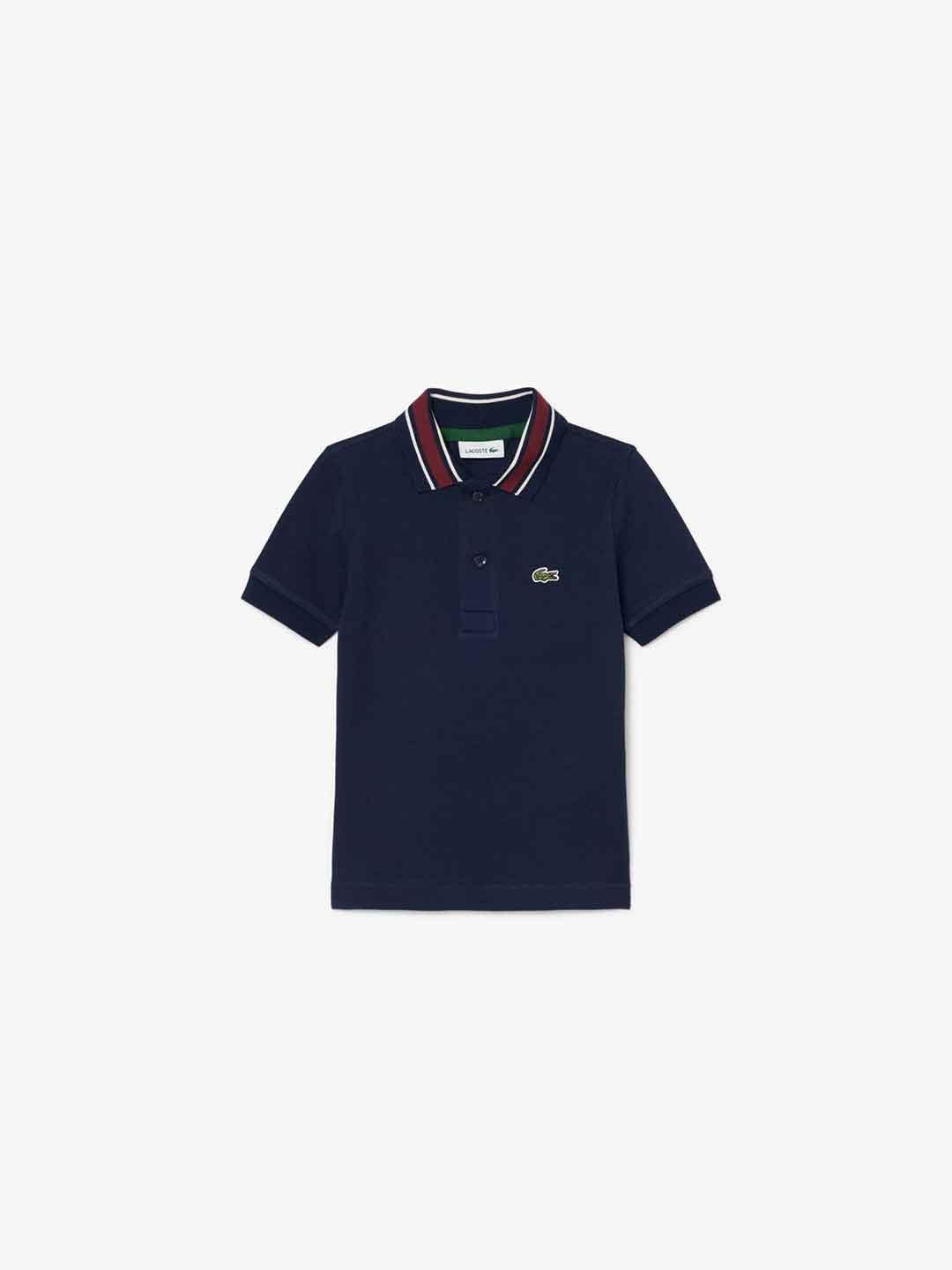 Lacoste t-shirt kids blu con colletto bordeaux