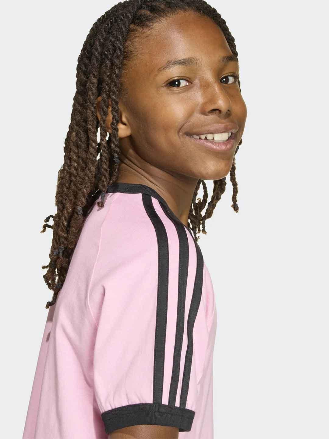 Adidas t-shirt kids rosa con bande nere