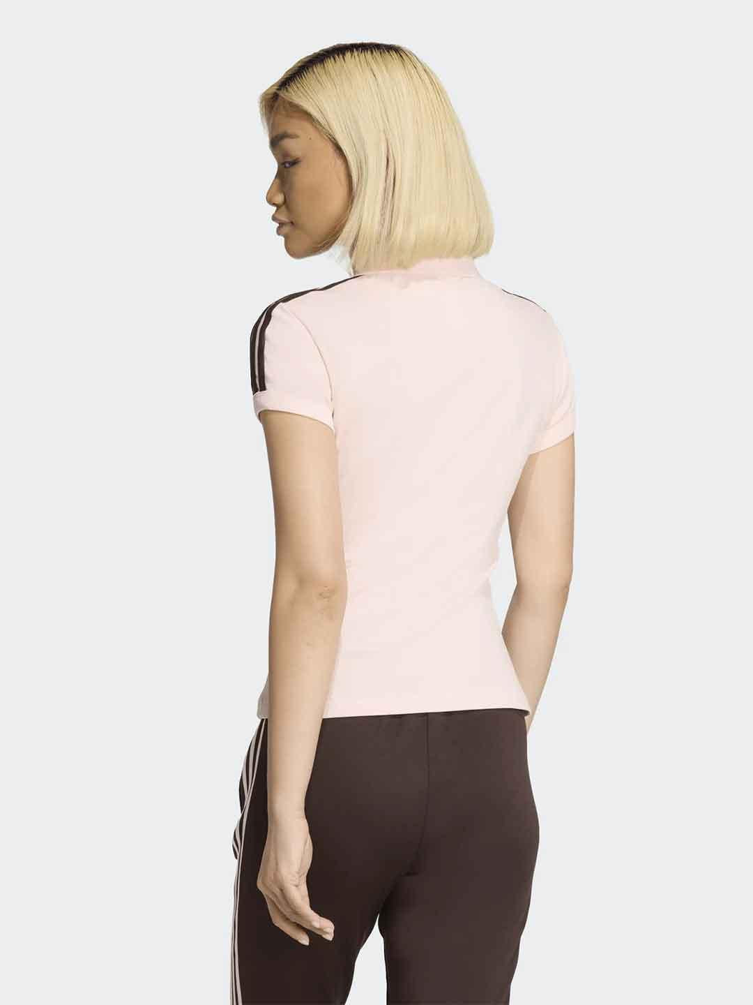 Adidas polo rosa con bande marroni