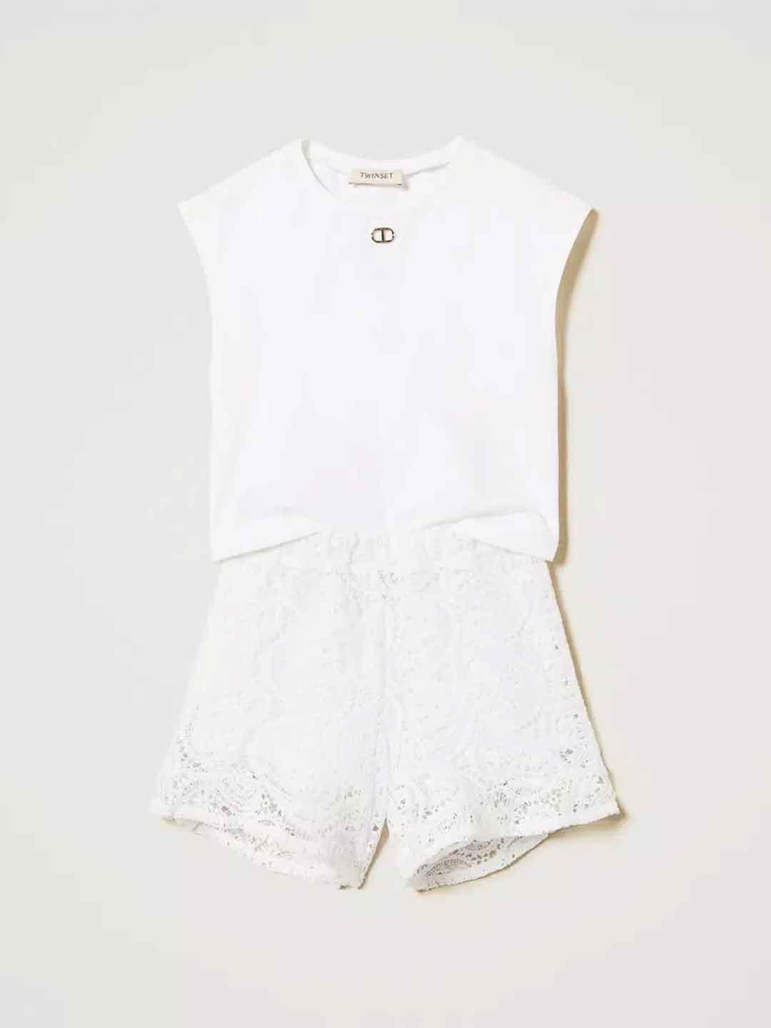 Twinset coordinato kids bianco in pizzo