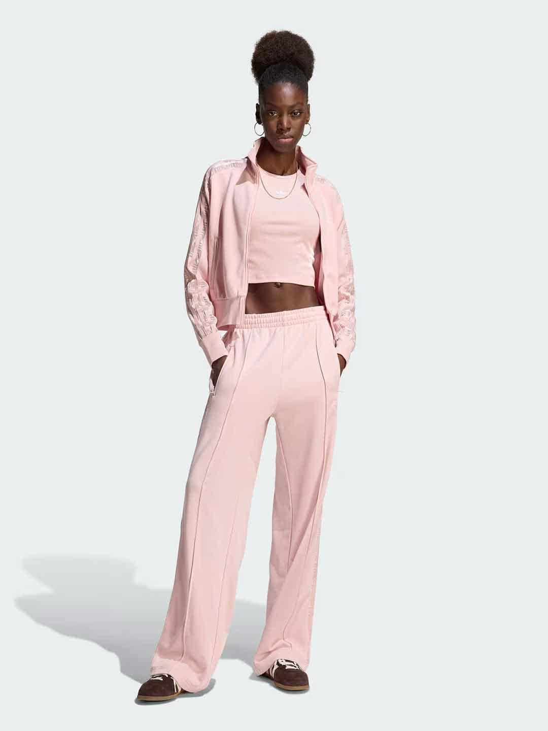 Adidas Firebird felpa rosa con bande ricamate
