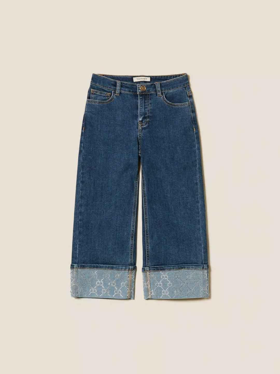 Twinset jeans kids con piegone e strass