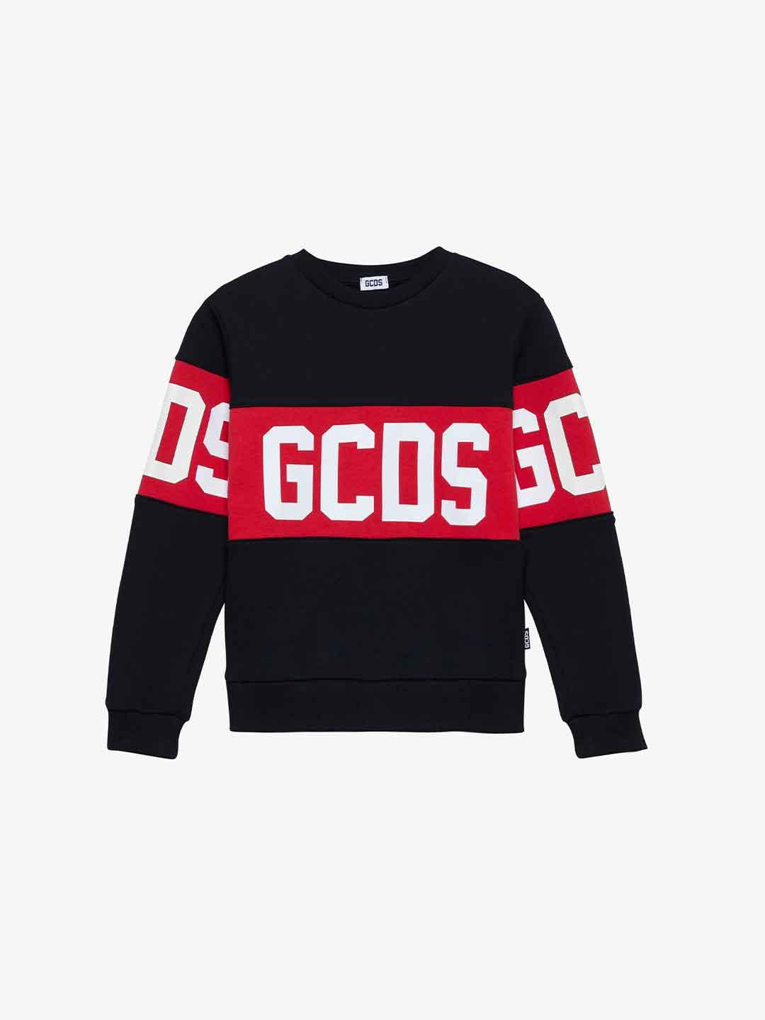 GCDS felpa kids nero con banda logo
