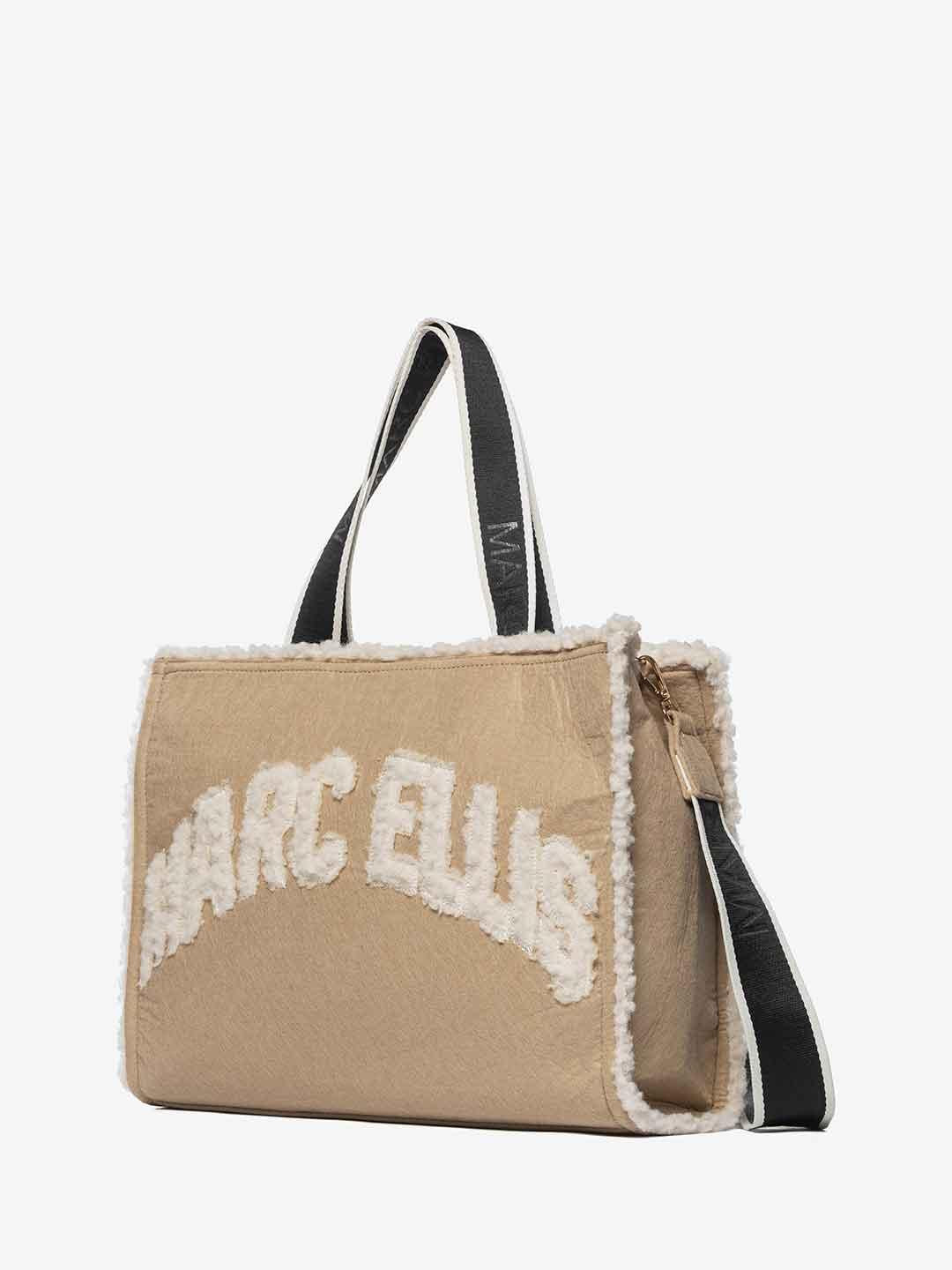 Marc Ellis Buby Cloth M borsa beige con scritta teddy